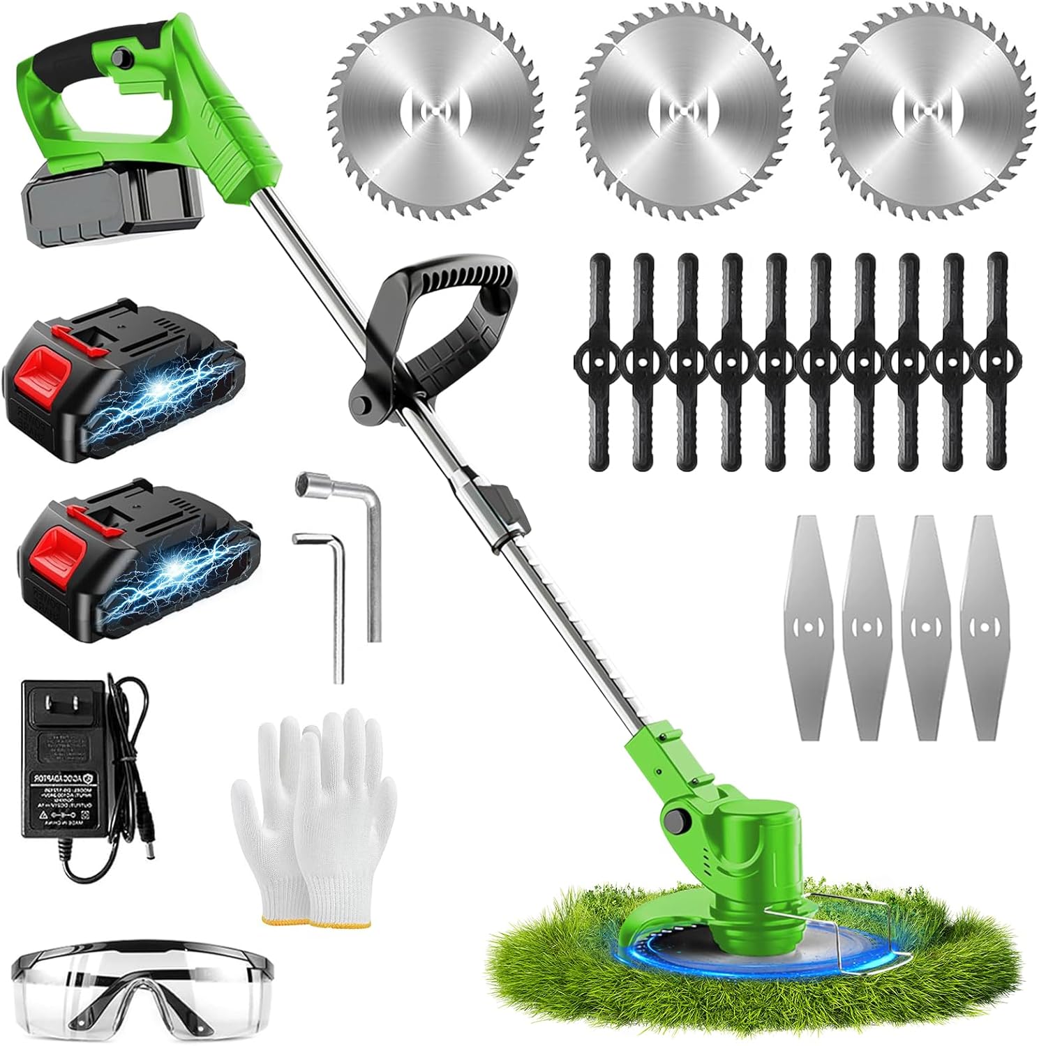 Electric Weed Wacker Cordless 21V Battery Powered Weed Eater Cordless with 2 * 4.0 Ah Battery & Charger Lightweight Grass Trimmer Cutter/Edger/Mower for Yard Garden Lawn