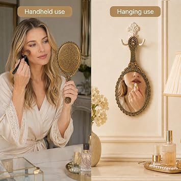 Vintage Hand Mirror with Handle, Bronze Handheld Mirrors