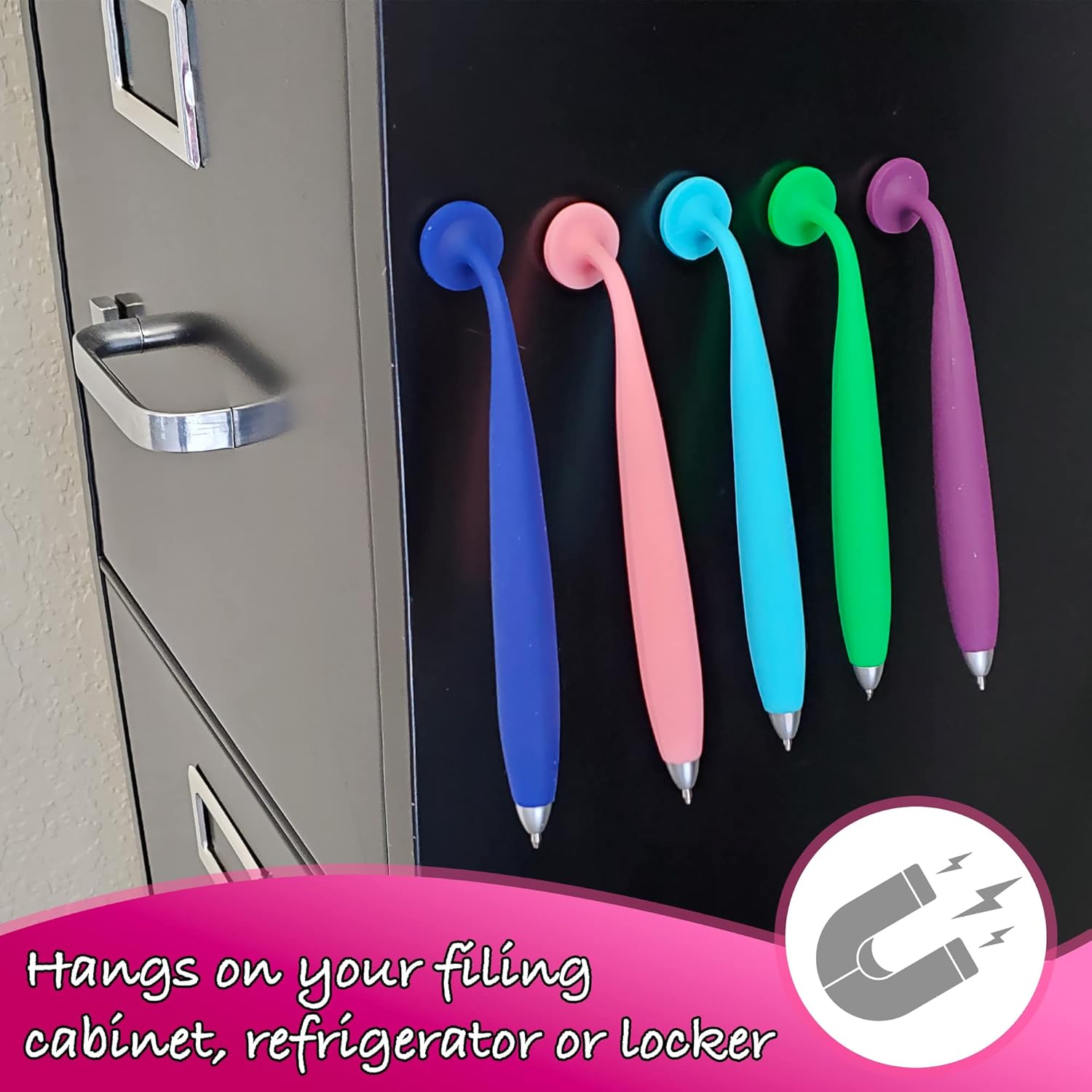 Wellspring Wiggle Writing Pens - Magnetic Pen with Built-in Magnet for Fridge Notes & Lists - Refillable Pens for Home & Office - 3 Pack - Amethyst, Jade, Navy