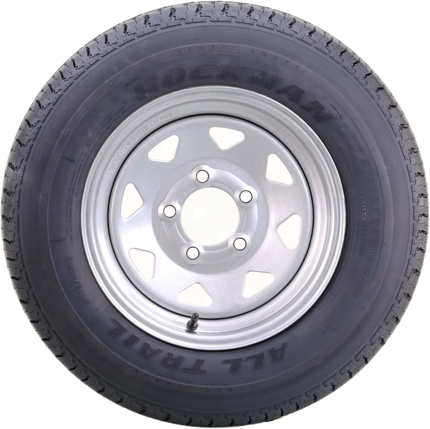 ROCKMAN Trailer Tire Wheel Assembly ST175/80R13 8-Ply D 97M 5 Lug on 4.5" PCD Silver Spoke Rim,SET 2