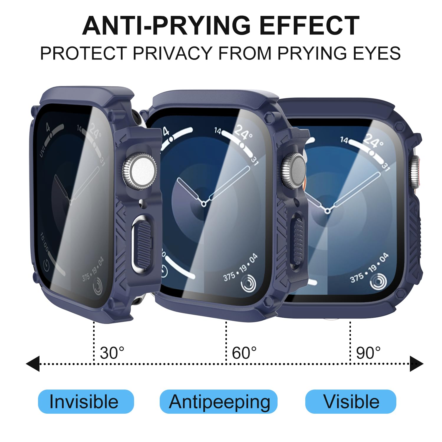 AEXUTDA 2-Pack for Apple Watch Series 9 8 7 Waterproof Case with Tempered Glass Screen Protector Ultra-Thin for 41mm - Navy Blue