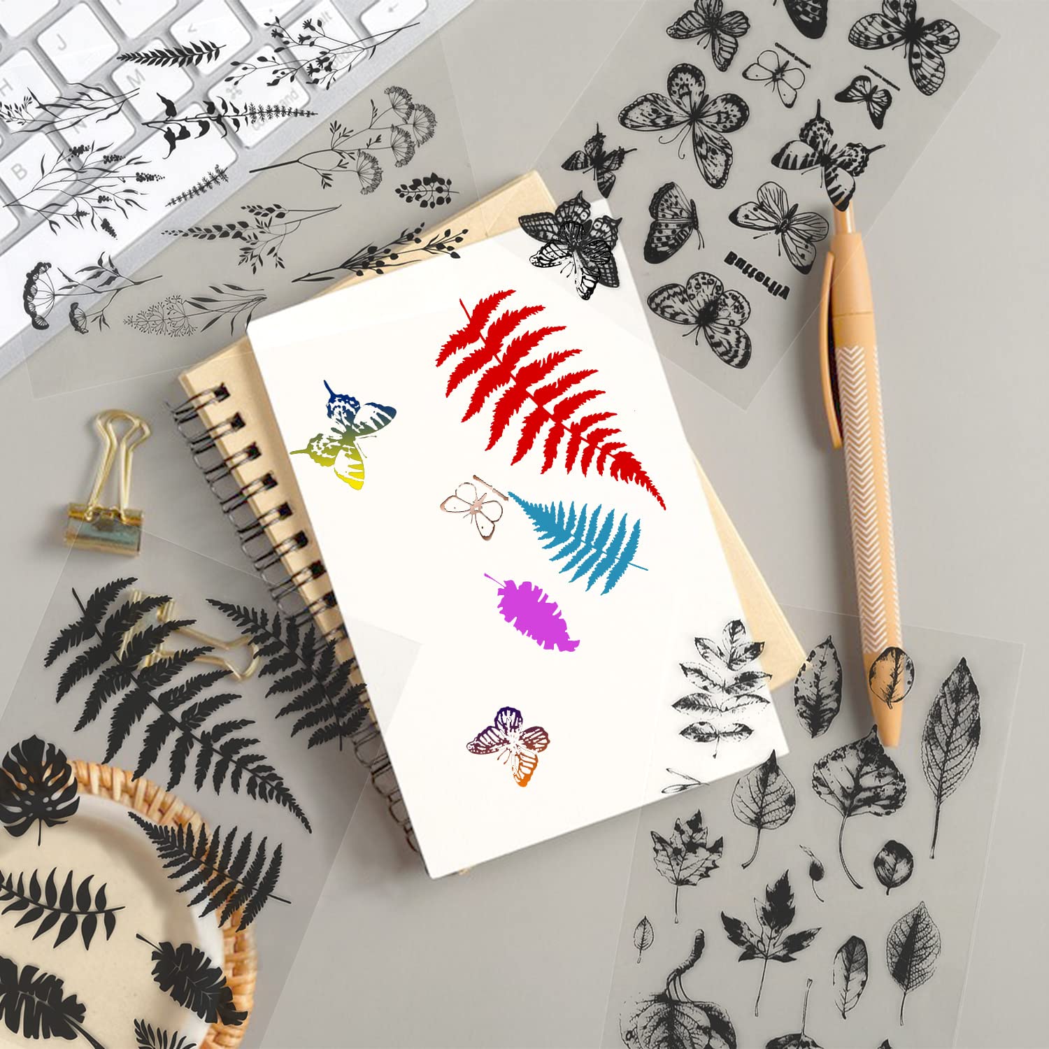 JAWSEU 4 stuks siliconen stempels, stempelset vintage planten bloemen en vogels siliconen stempels, Flower Clear Stamp Set voor DIY Bullet Journal Scrapbooking Fotoalbum Verjaardagsstempelset