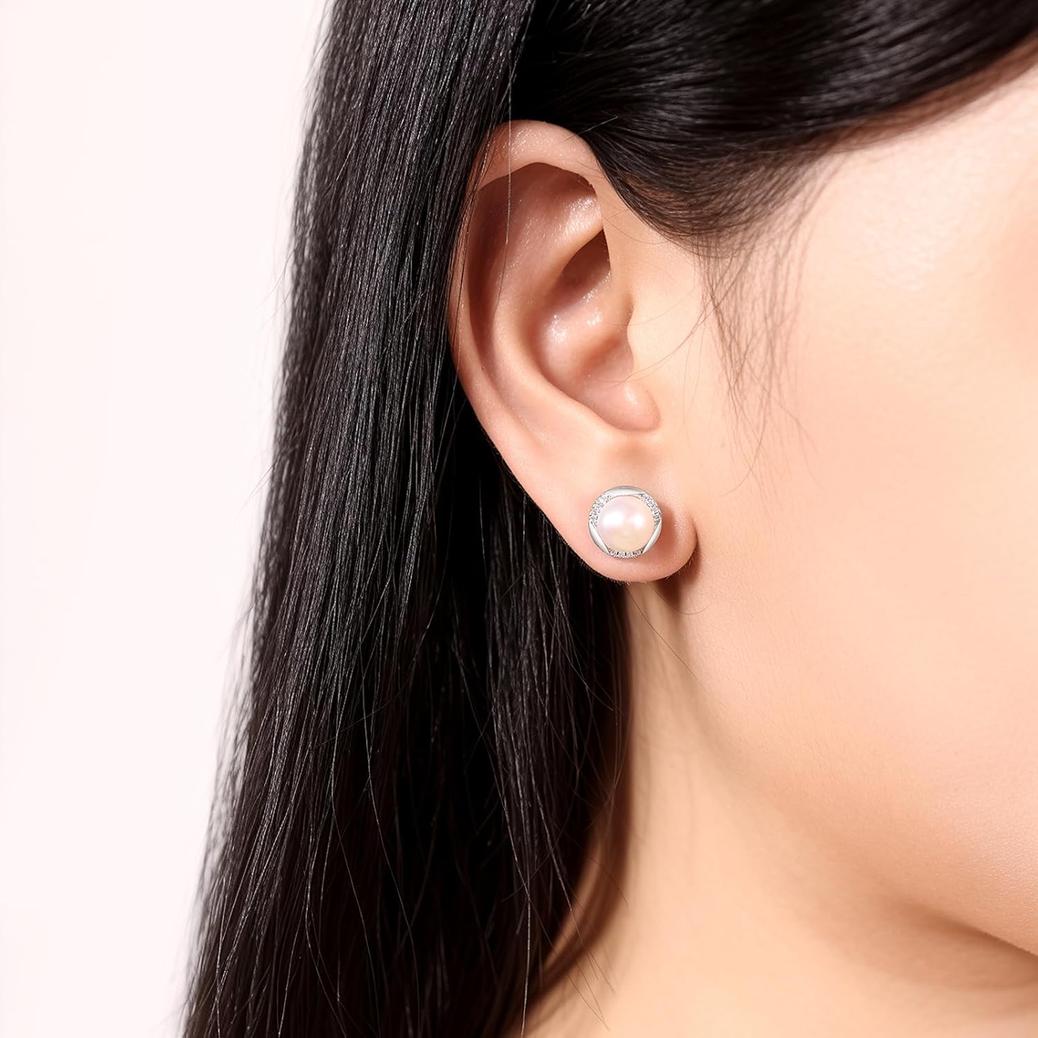 YAMI Sterling Silver Natural Cultured Pearl Earrings for Women, Black/White/Pink/Grey Pearl Stud Earrings 8MM, Hypoallergenic Jewelry Gifts for Mother Wife Her - Image 2