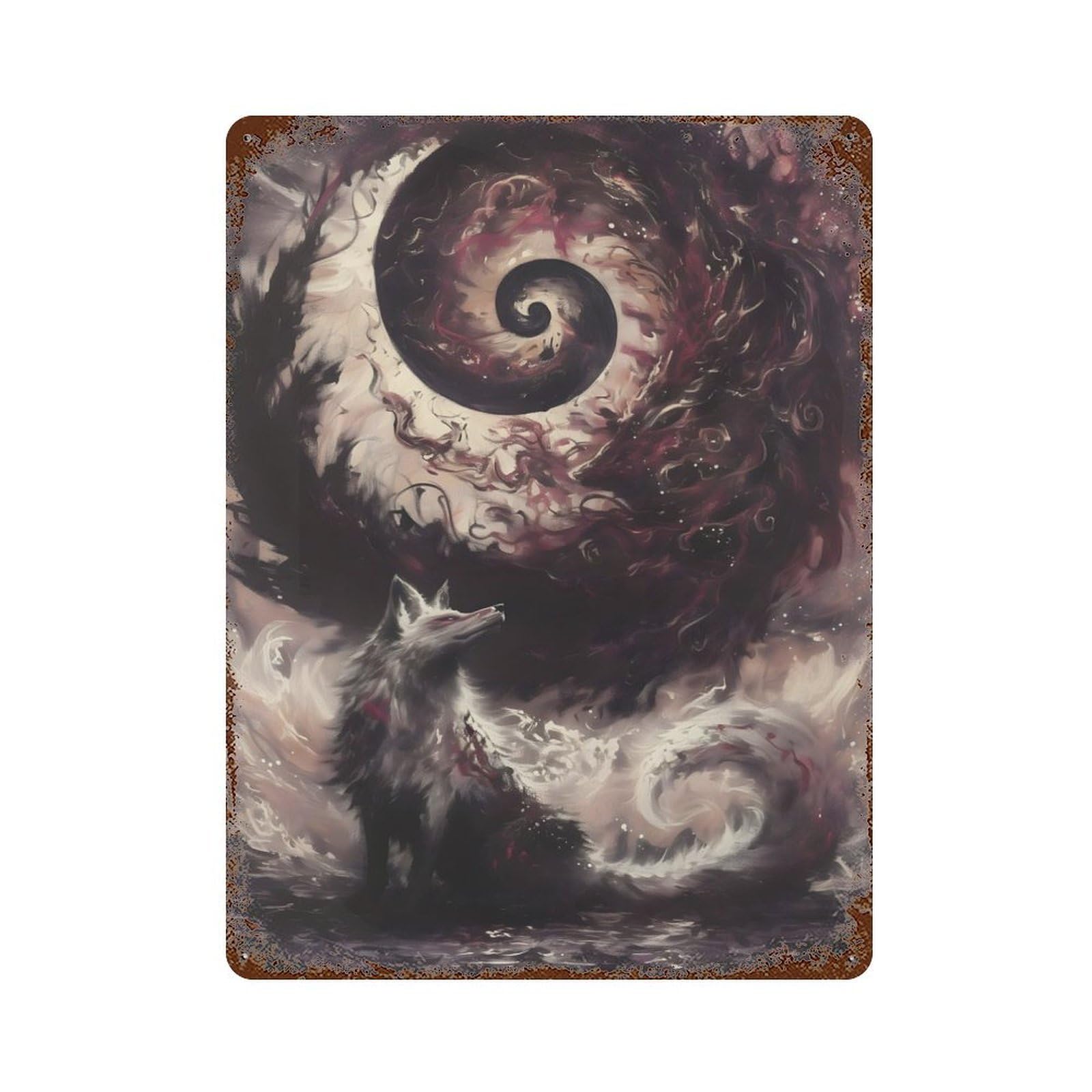 Wolf And Spiral Galaxy Rusty Metal Tin Sign 15.7"x11.8", Classic Wall Plaque for Pub, Kitchen And Man Cave Decor