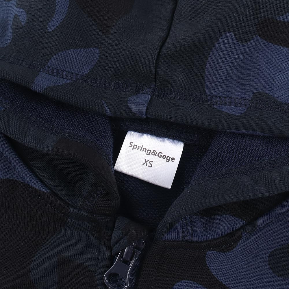 Spring&Gege Boys Camo Print Hoodies Soft Full Zipper Hooded Sweatshirt - Image 3