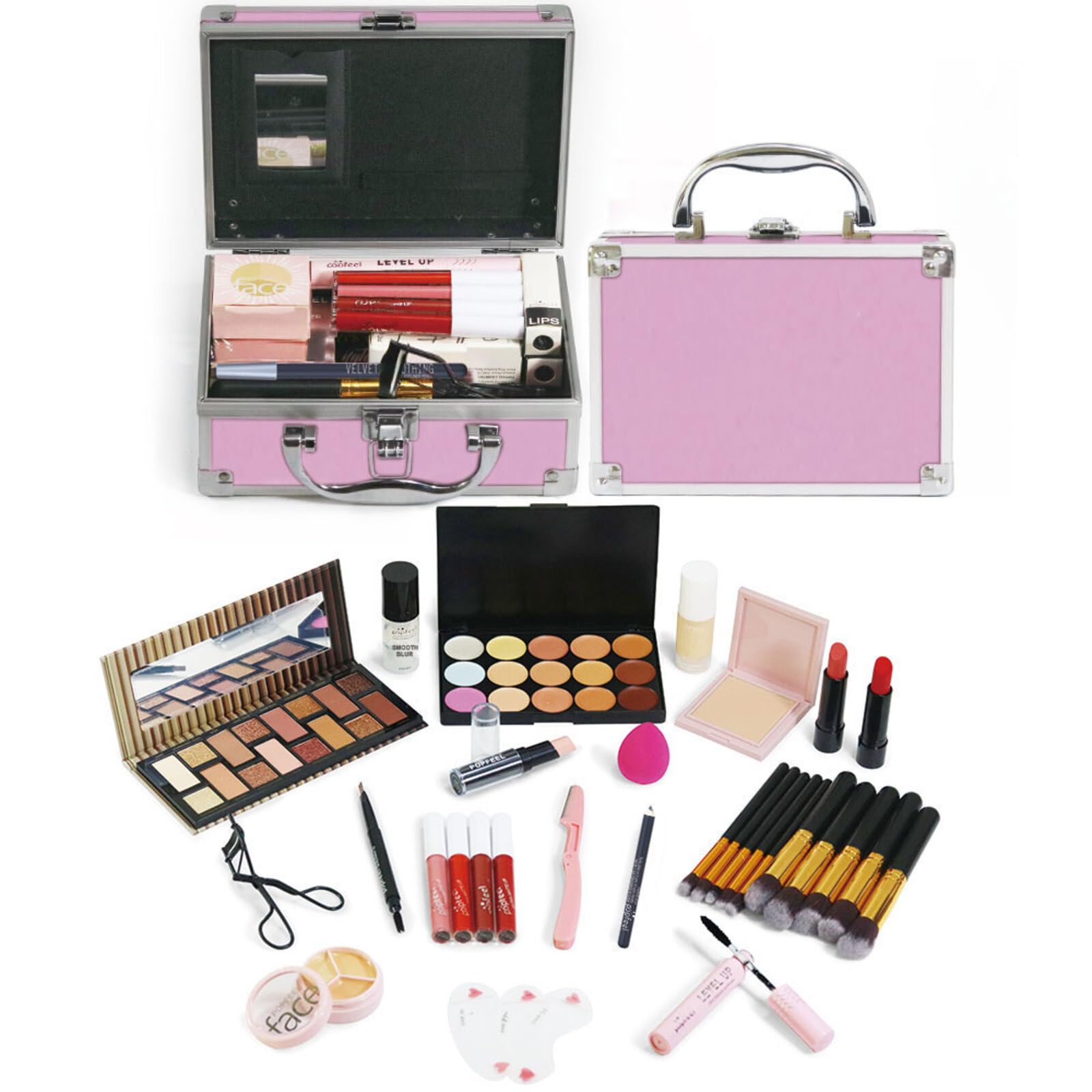 All-in-One Kosmetik Schmink Kit für Gesicht, Augen und Lippen, Multifunktions Make-up Geschenkset mit Lidschatten Palette, Lippenstift, Concealer, Grundierung, Mascara, Pinsel - Kit 158
