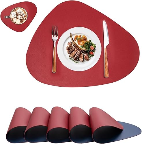 Miniatura 8 de Juego de 4 manteles individuales ovalados redondos lavables de doble cara para mesa de cocina, resistentes al calor, manteles individuales redondos,