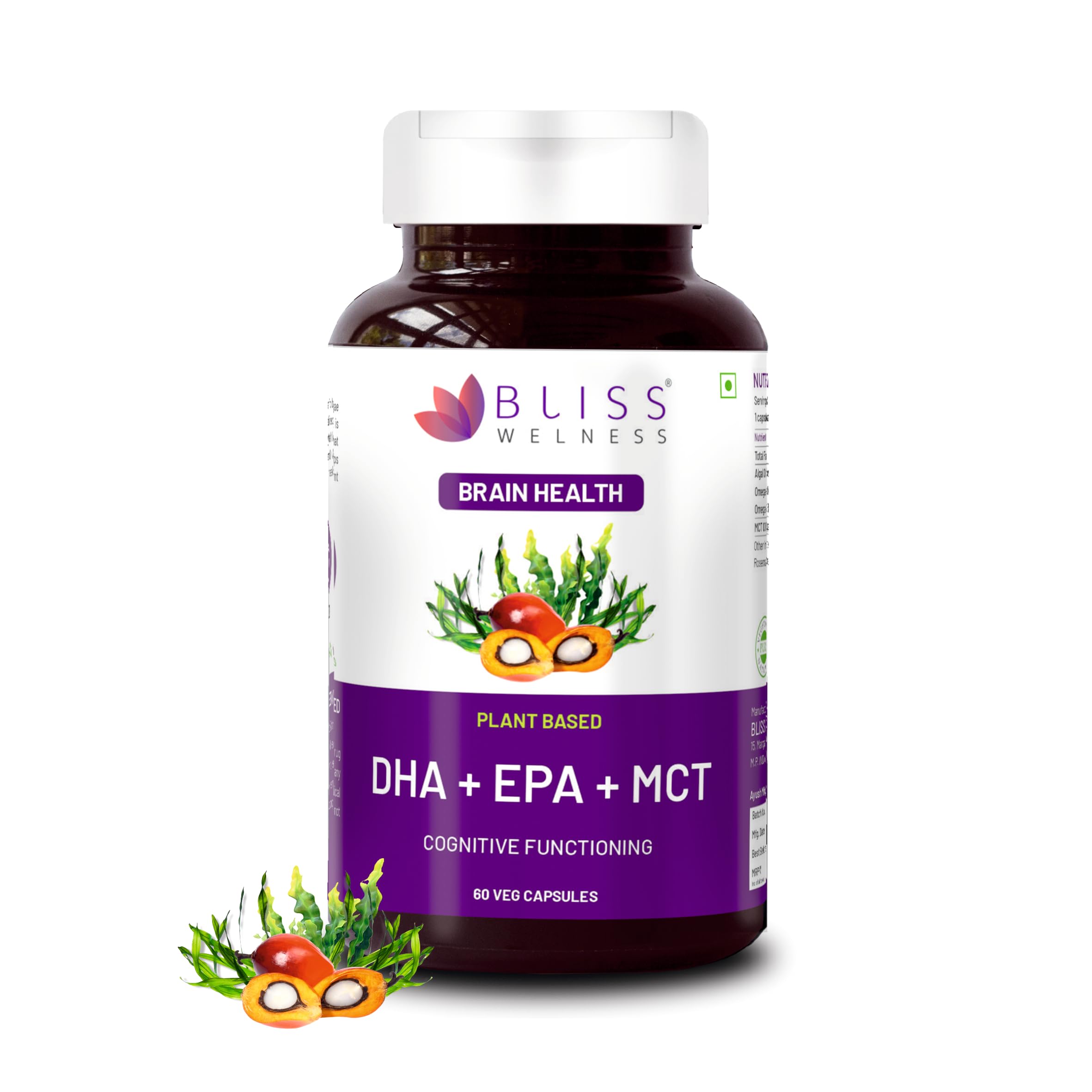 Bliss Welness Vegan Omega 3 DHA EPA MCT 1000mg Algae Oil | For Brain Heart Hair Skin Joints & Eye Health - 60 Vegetarian Capsules (B0CWH6WPCN) Amazon Price History, Amazon Price Tracker