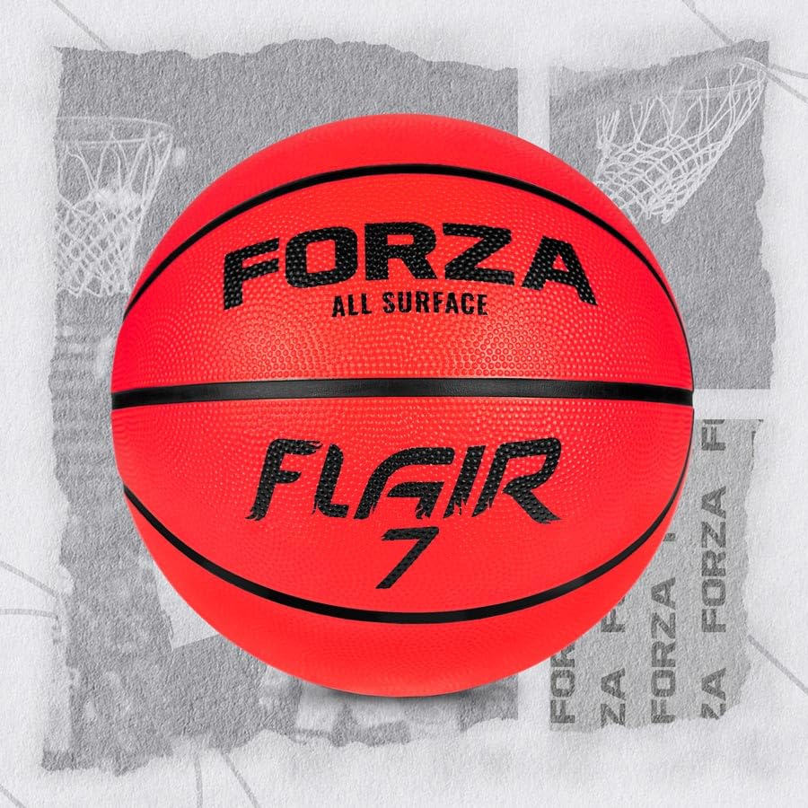 FORZA Flair Rubber Basketball | Durable Basketballs in Sizes 3, 5, 6 & 7 | Dimpled Grip Design for Indoor & Outdoor Use (Size 7 | Red, Pack of 12)