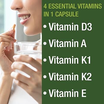 Peak Performance Vitamins D 5,000 iu + A + K + E All in 1 Easy to Swallow Vegan Capsule. ADK Vitamin Supplement with E D3 K2. Essential Vitamins for Mood, Immune, Bone, Vision, Heart