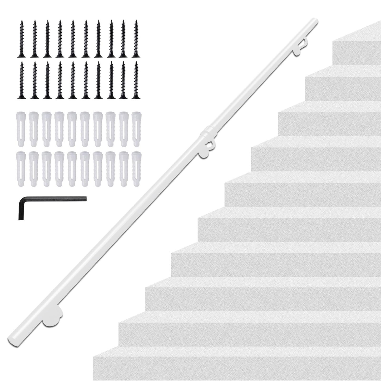Main courante de sécurité murale ronde en fer avec supports de fixation pour escalier