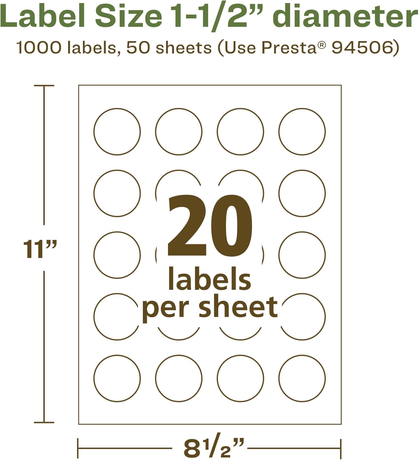 Avery EcoFriendly Matte White Recycled Round Labels, 1.5" Diameter, Print-to-The-Edge, Matte White Labels, Permanent Adhesive, Laser/Inkjet Printable, 1,000 Total