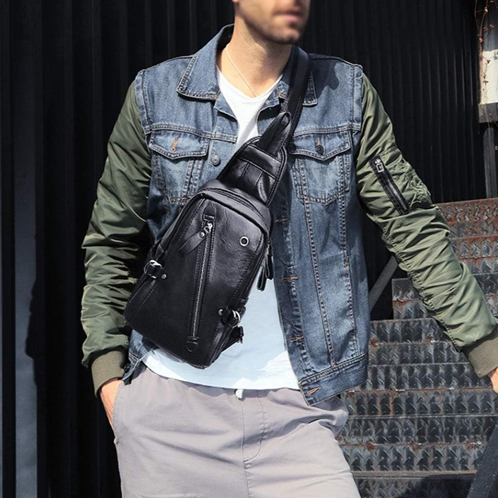 Men's Sling Bag PU Leather Chest Shoulder Backpack Cross Body Purse Water Resistant
