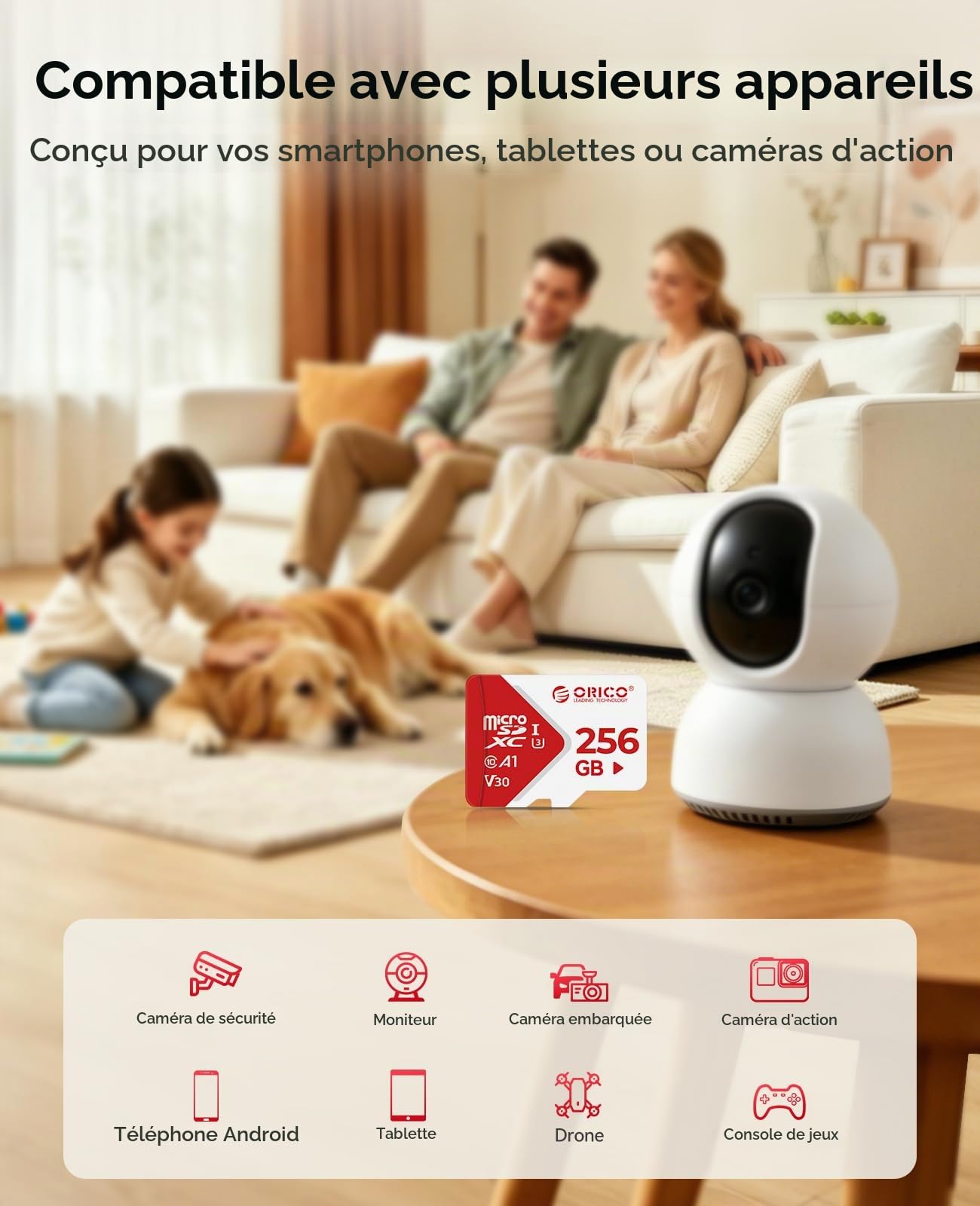ORICO TF30 Carte Micro SD 128 Go + Adaptateur, Jusqu'à 100 Mo/s, 4K