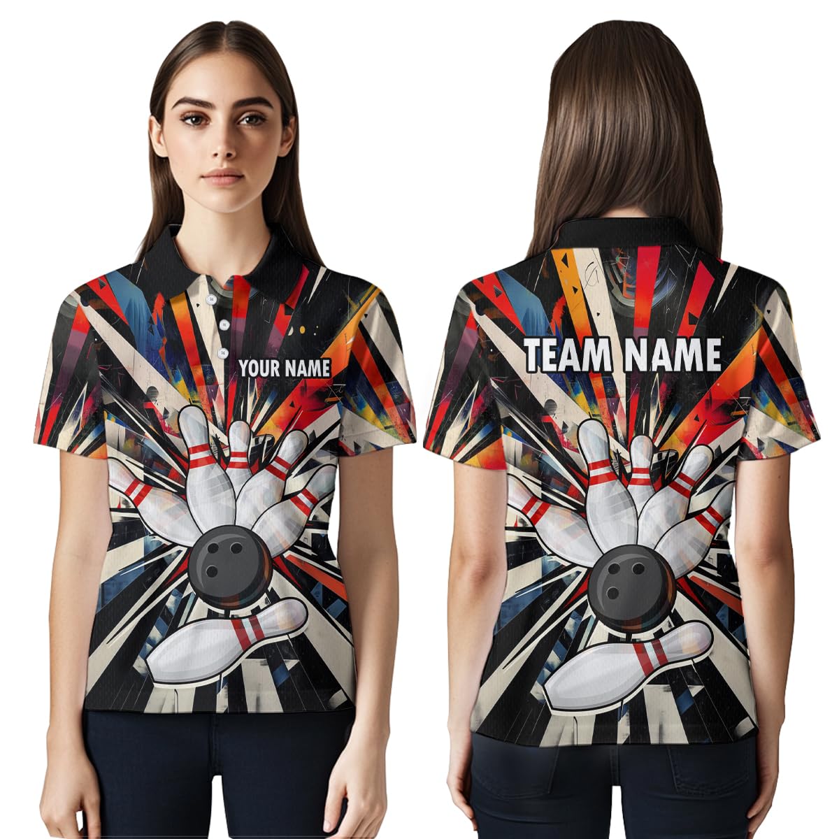 PIONAMZIOZ Multicolor Bowling Jersey Personalized Bowling Team Shirts for Men and Women Bowling League Polo & 1/4 Zip Shirt (US, Alpha, Small, 5X-Large, Regular, Regular, Women Polo)