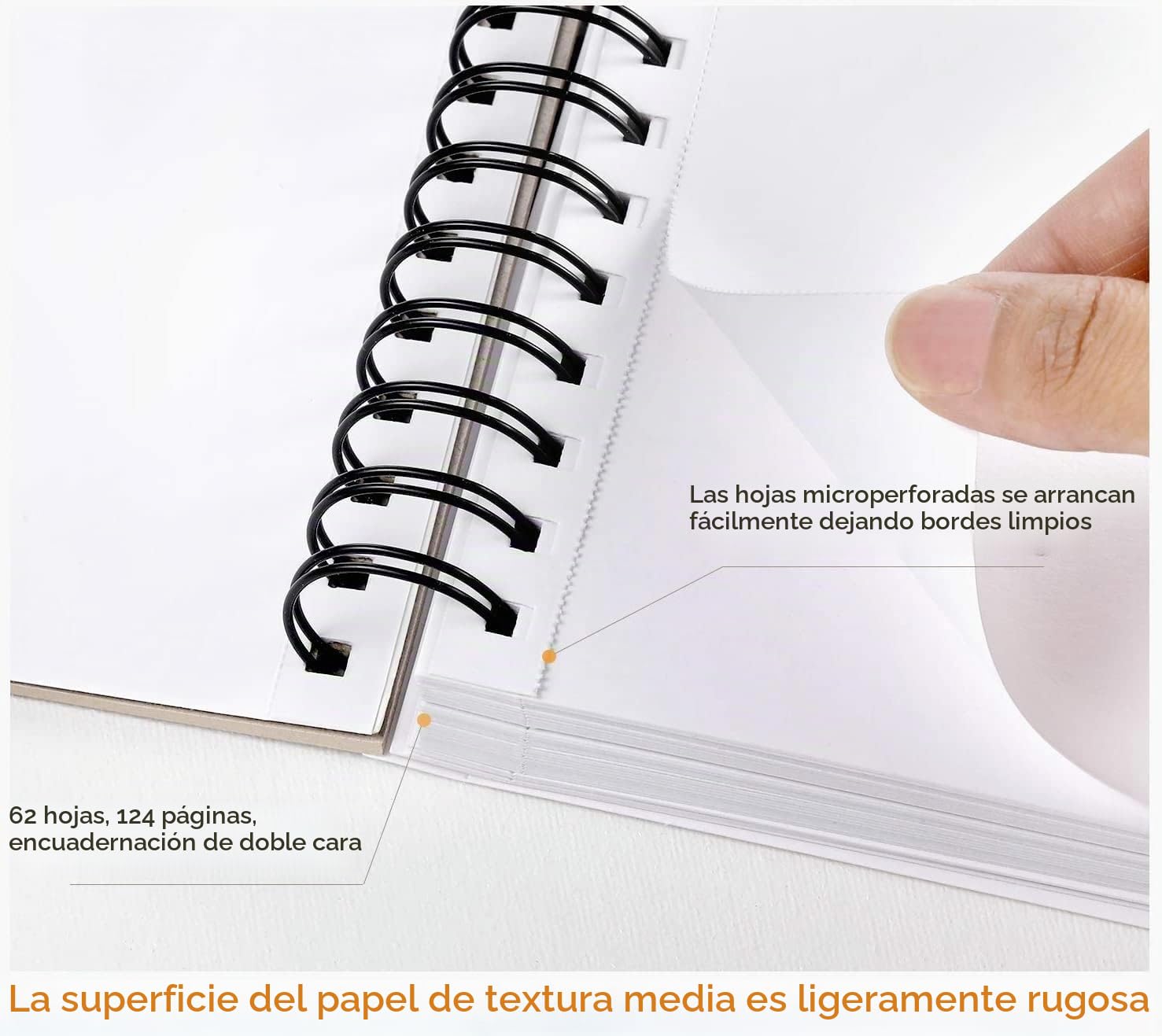 Ohuhu Cuaderno de Dibujo - 124 páginas/62 hoja - 200 g/m² - Tapa Dura - Encuadernado en Espiral - Papel sin ácido, Sketchbook para Marcador Acrílico Acuarela, 225mm x 210mm