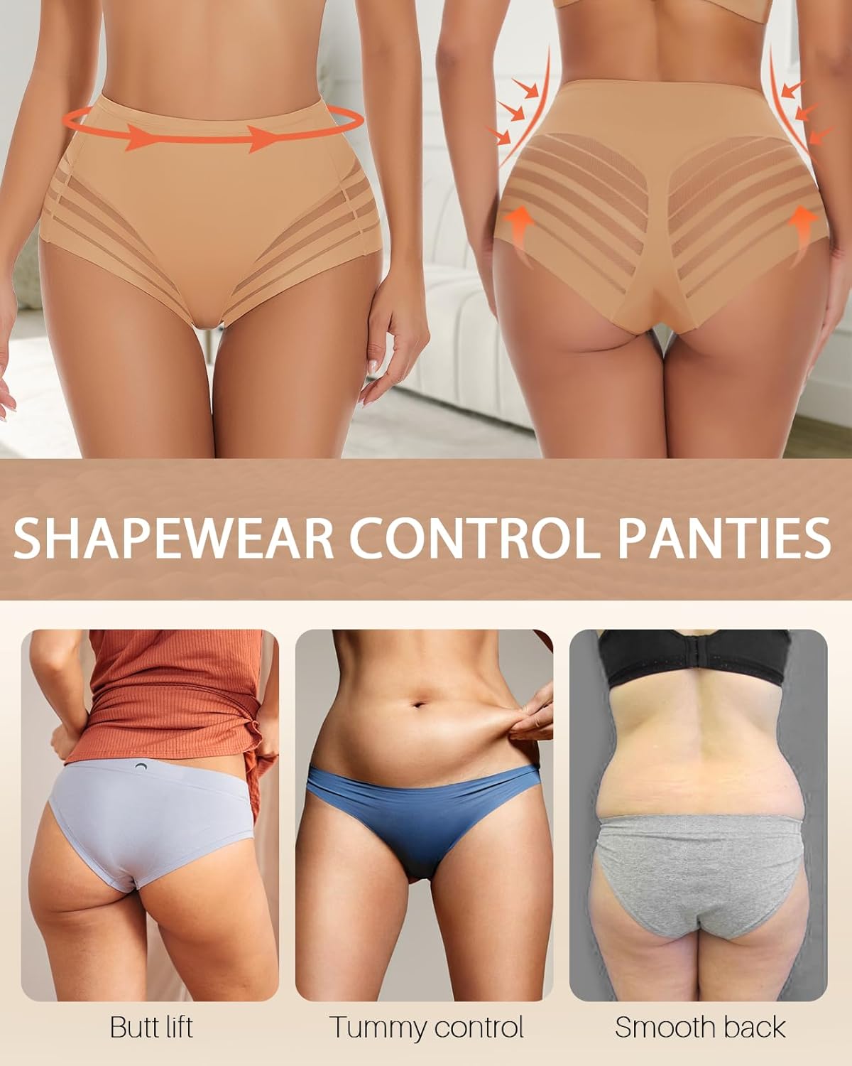 Sexy Mesh Tummy Control Panties For Women Stripe Lace Seamless Tummy Control Underwear No Show Lower Belly Shapewear - Image 4