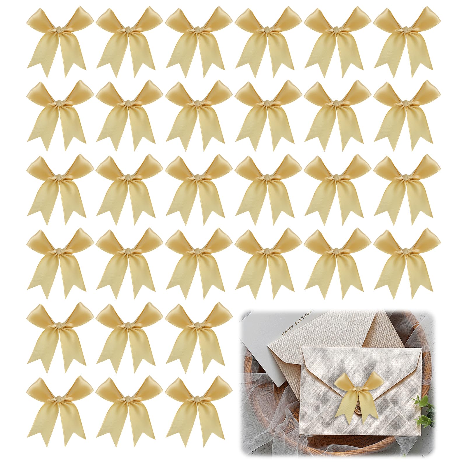 Gold Bows for Gift Wrapping, 30Pcs Satin Ribbon Bows for Presents, Small Brown and Gold Gift Bow, Present Bow, Wedding Invite Accessories, Ribbon Bw, Premium Decorative Bo for Gifts and Crafts