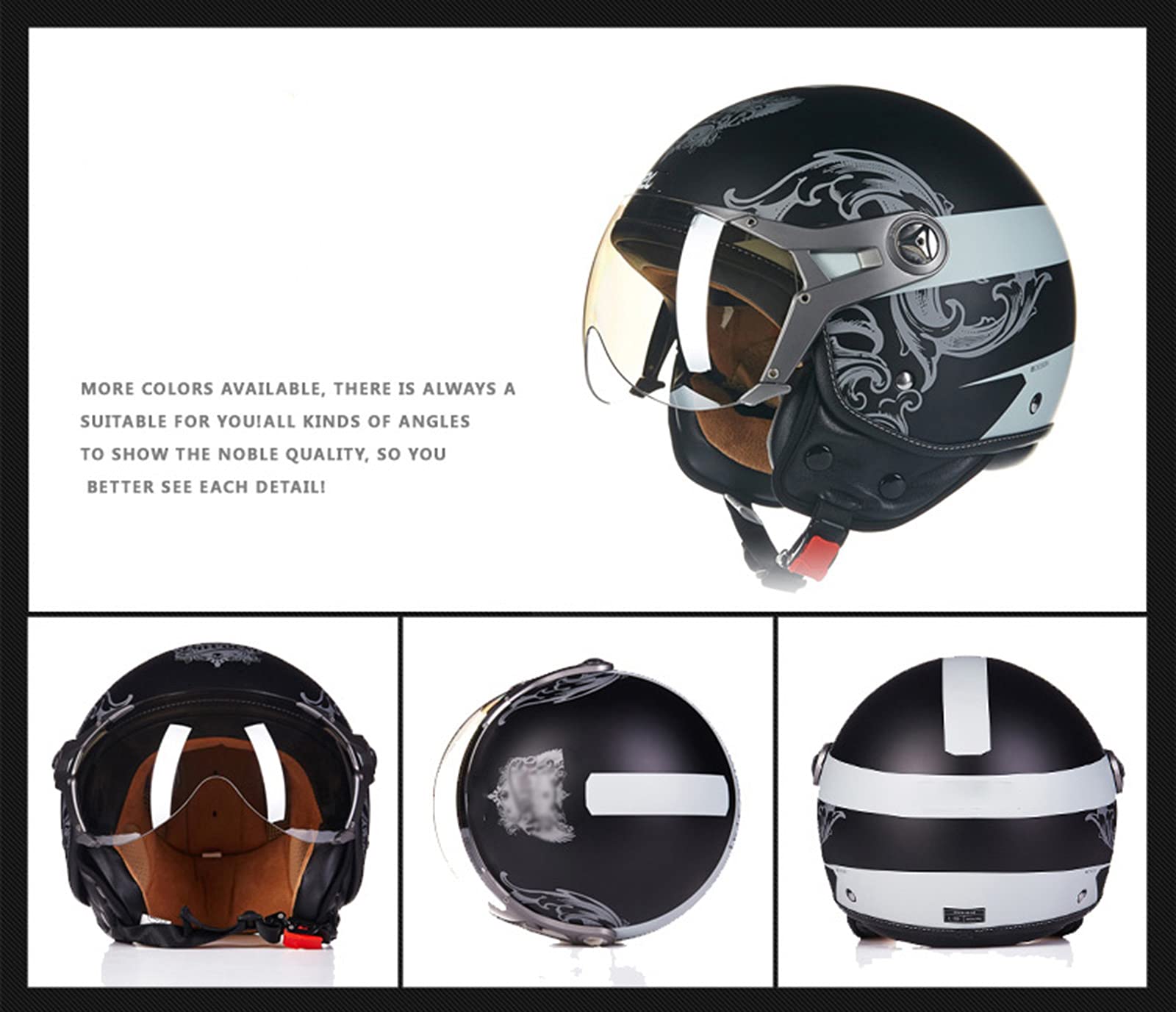 GAOZ Lederen Retro Open Gezicht Motorhelm, Winddicht Ademend Vier