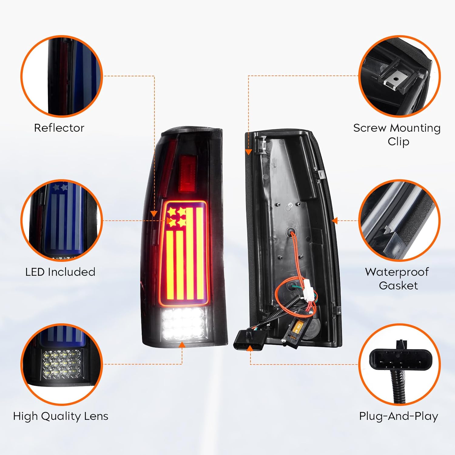 Tail Light + 3rd Third Brake Cargo Lamp for Chevy GMC C1500 K1500 1988-1999, C2500 C3500 K2500 K3500 1988-2000, Silverado 1994-1998, Blazer 1992-1994, High Mount Stop Light Rear LED Taillight Assembly