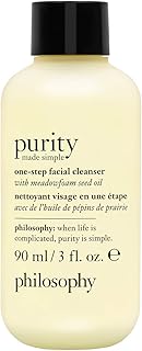 philosophy purity made simple one-step facial cleanser, gentle, respects skin's barrier, skin is soft, conditionned & fresh, removes make-up