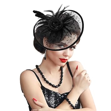 Black Tea Party Hats for Women Feather Mesh Hats for Tea Party Vintage Fascinator Headband Black Hat with Veil for Church Banquet Cosplay Party