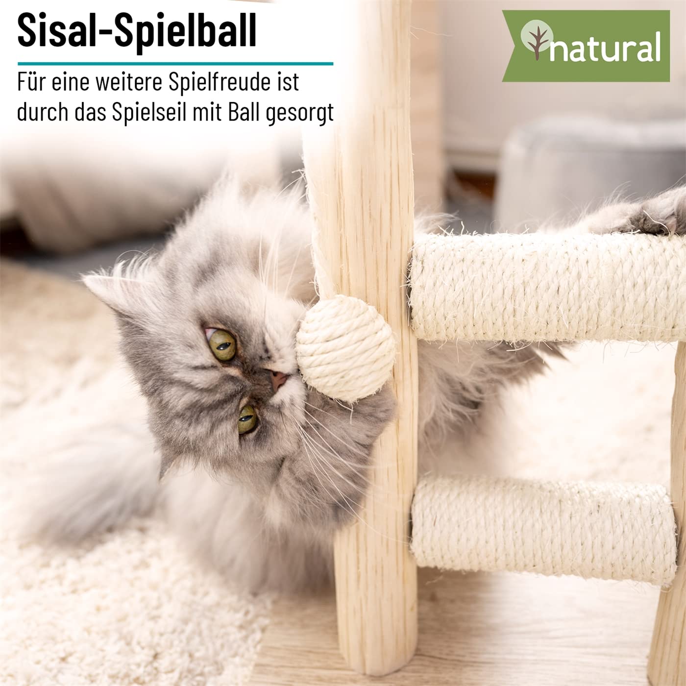 VOSS.PET Tiragraffi per Gatti Morea -scaletta tiragraffi per Gatti, con Tronchi in Vero Legno, 43 cm