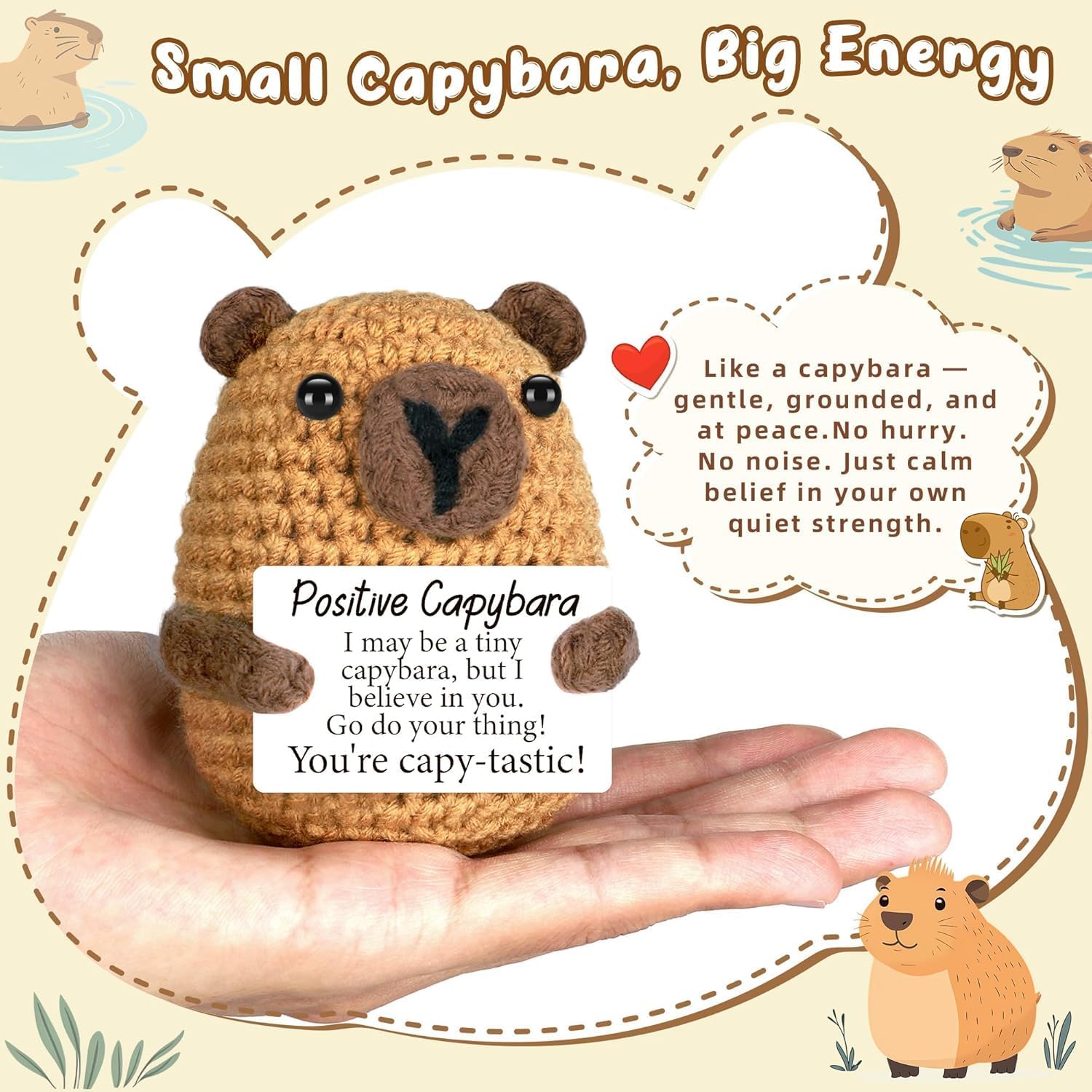 Mini Capybara Birthday Gifts for Teens Boy Girl Boss Day Gifts for Women Men Halloween Boo Basket Stuffers for Kid Positive Crochet Animals Christmas White Elephant Gift for Friends Coworkers Teachers