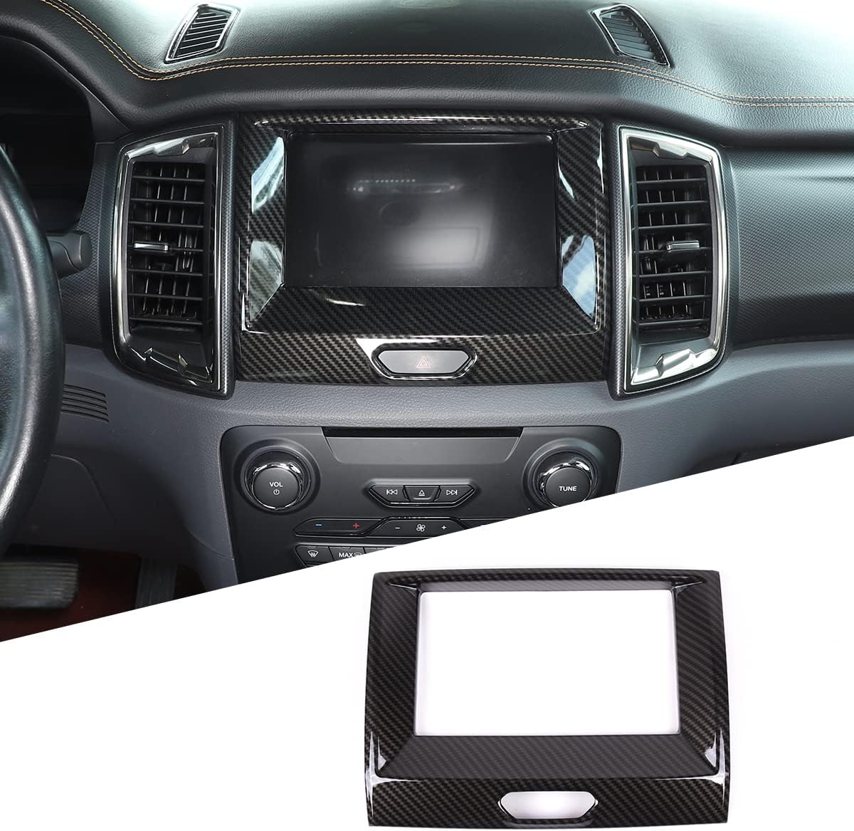 DIYUCAR Carobon Fiber Style ABS Navigation GPS Panel Decoration Frame For Ford Ranger Everest Endeavor 2015-2022 Car Accessories Console GPS Navigation Cover Trim