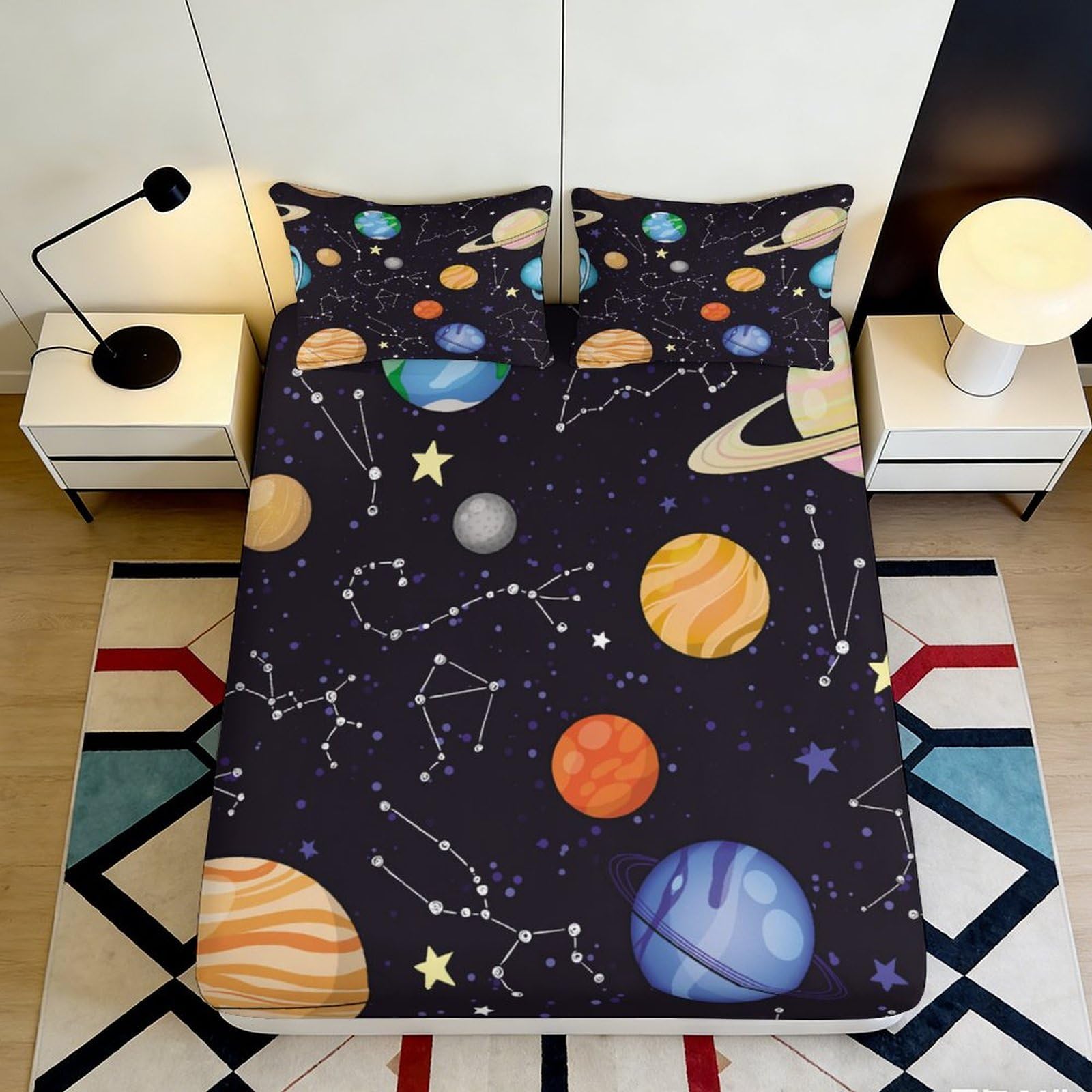 Pnayamiorkfel Style-2 3D Printed Solar System Fitted Sheet Microfiber Soft Planet Constellation Bed Cover For Bedroom Guest Room Decor 90X200x25cm