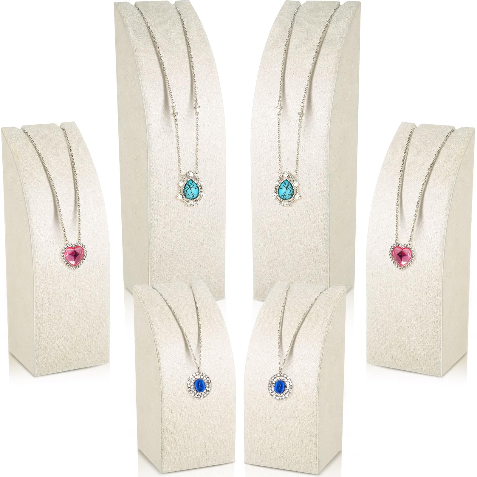 6 Pcs Necklace Display Stand Black Velvet Jewelry Holder for Store Beige