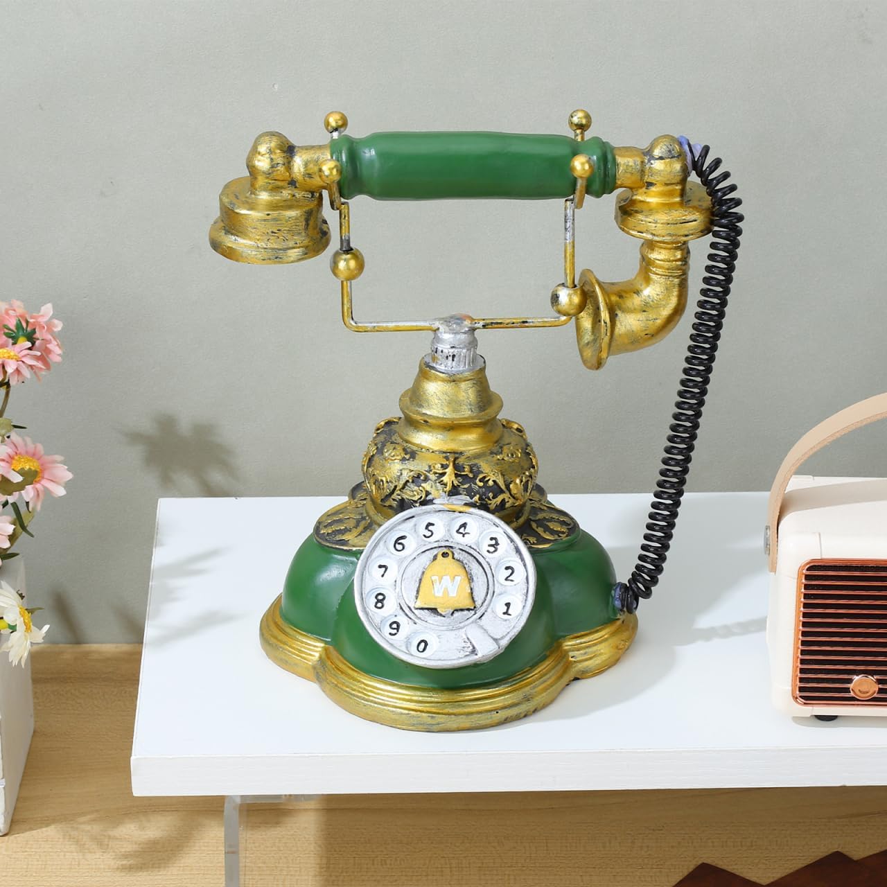 EXCEART Vintage Rotary Phone Ornament Resin Retro Desk Decoration image 3