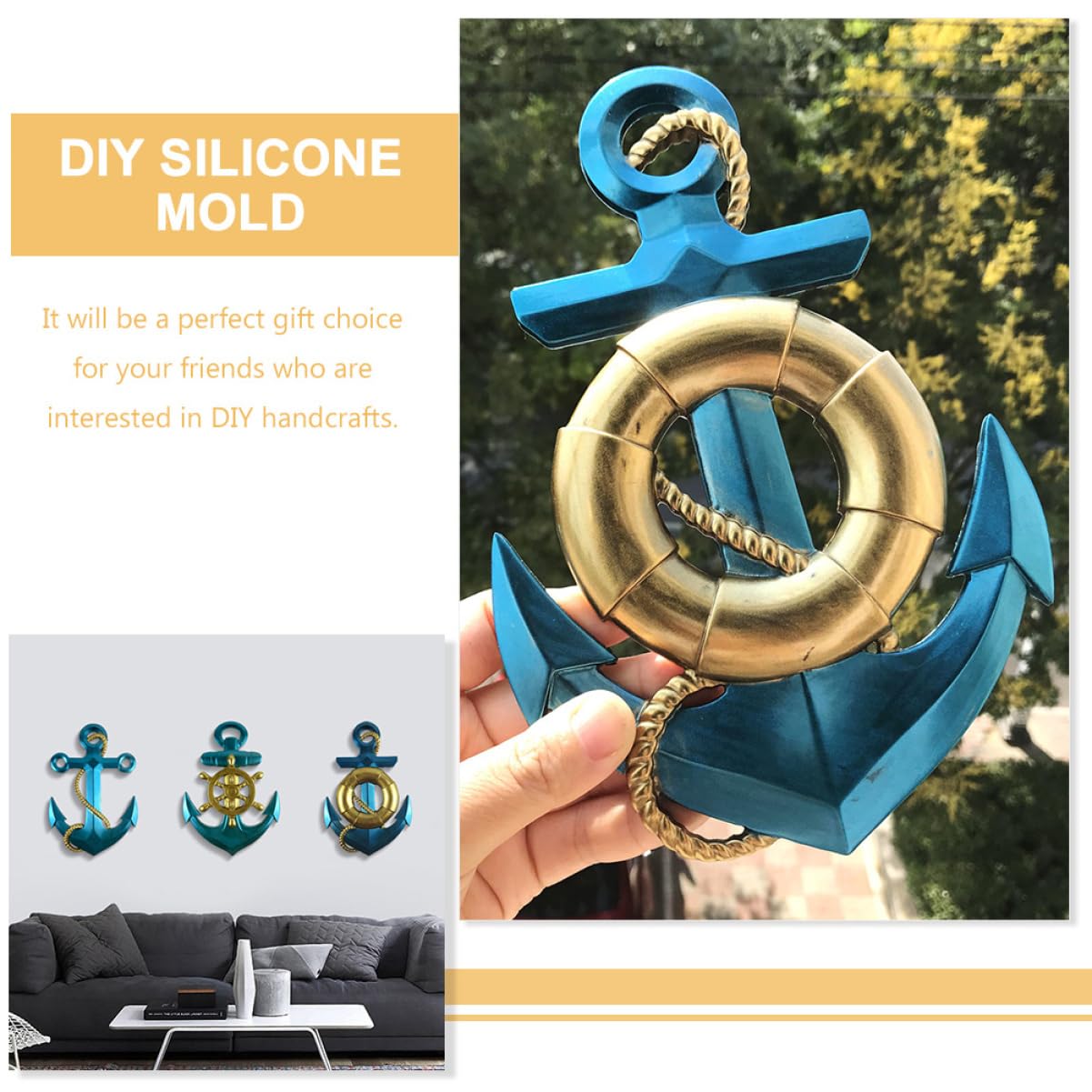 4piezas Molde De Silicona Para Decoración De Pared Forma De Ancla Para Manualidades y Epoxi Moldes De Silicona Flexibles y Antiadherentes Para Creaciones Artesanales