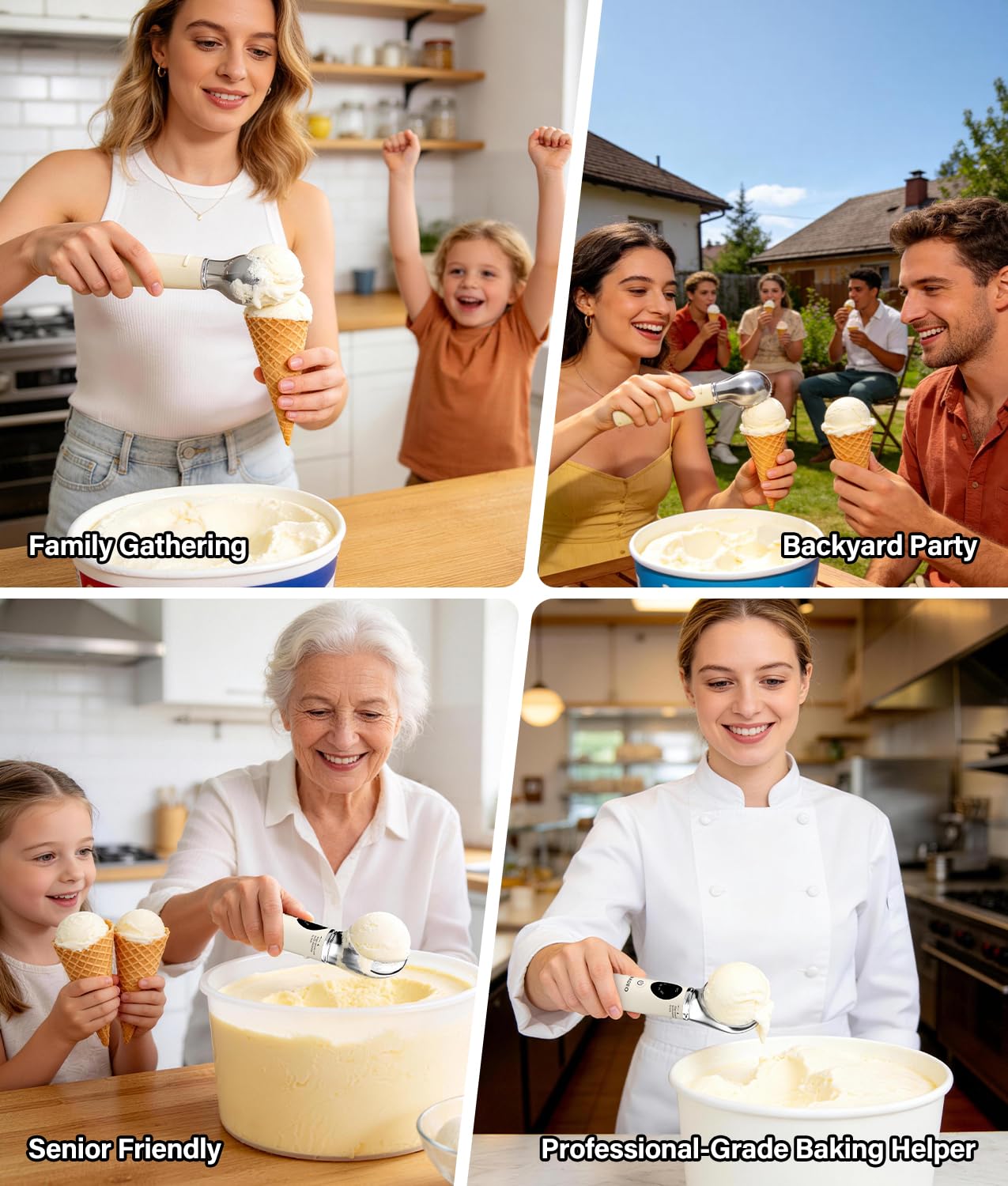 WADEO Cuchara de helado calentada recargable, cuchara extraíble con 4 niveles de temperatura y pantalla LED, apta para el lavavajillas, ideal para helados duros, gelato y yogur helado