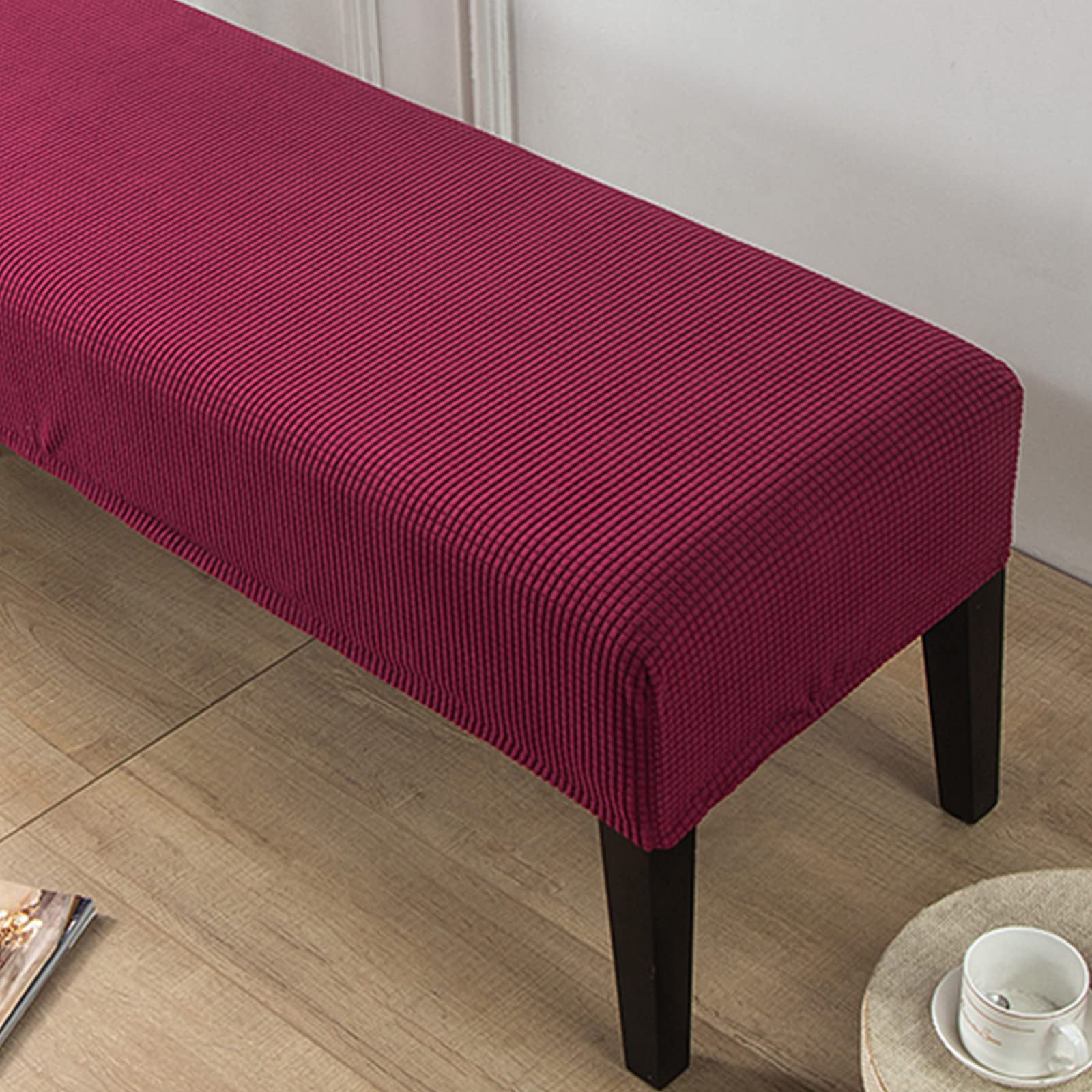 Highdi Wine Red Dining Room Bench Covers, Velvet Upholstered Bench Slipcover Soft Stretch Spandex Rectangle Full Coverage Removable Washable Bench Seat Protector Footstool Cover (Wine Red)