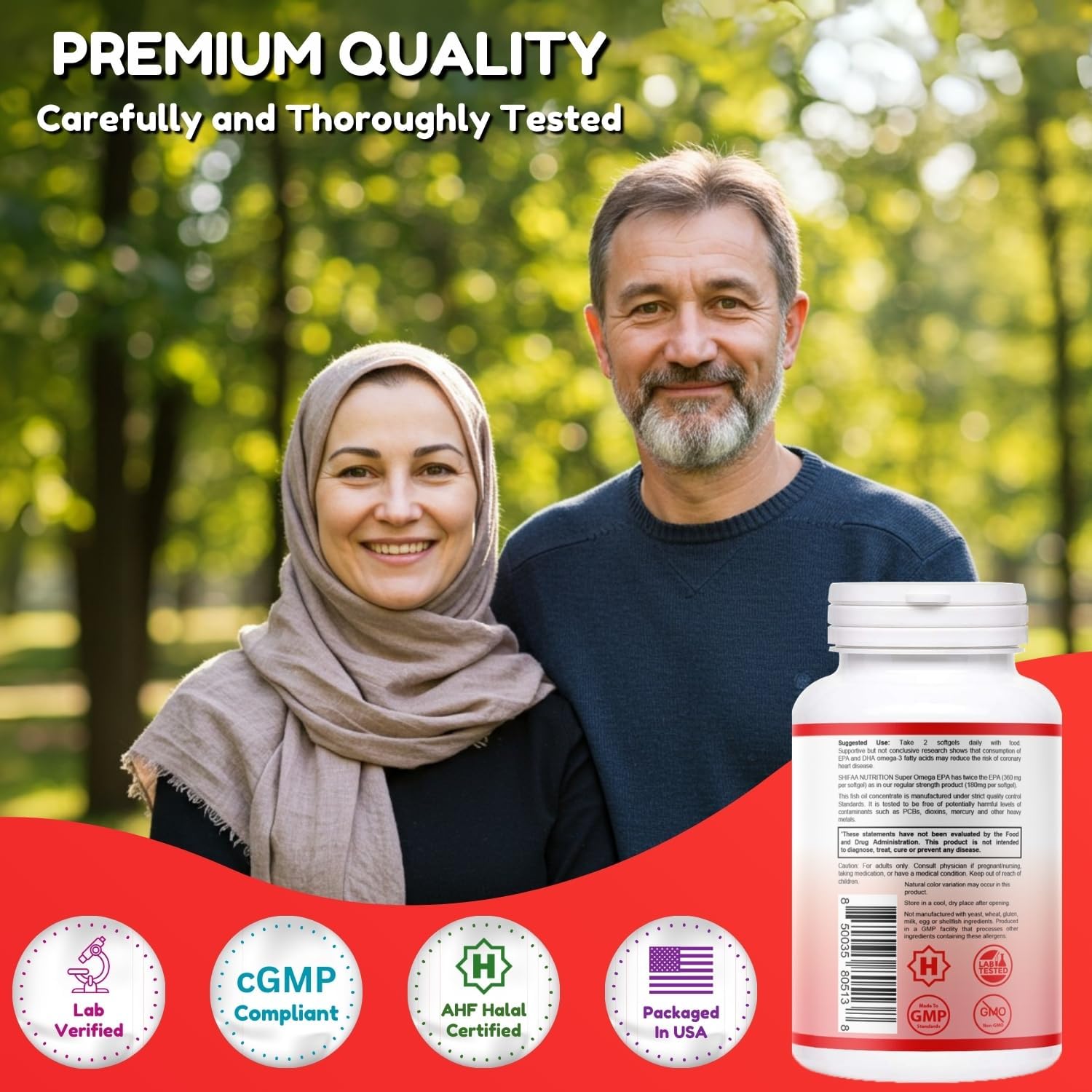 SHIFAA NUTRITION Halal Fish Oil Softgels 120 Ct, Double Strength - Halal Omega 3 Fish Oil Supplements. Wild Caught, Non-GMO & Purified