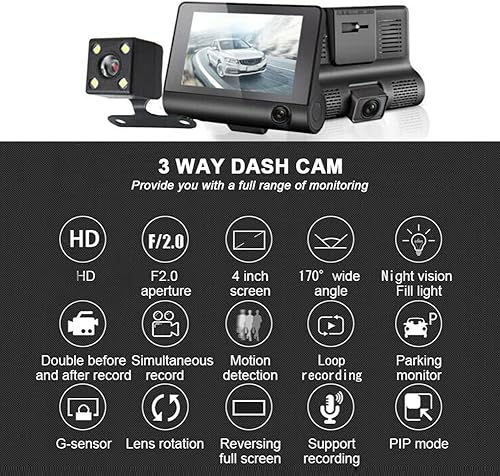 Miniatura 2 de Dash Cam, Dash Cam delantera y trasera, cámara de salpicadero de 4 pulgadas para coches, 1080P, gran angular de 170, visión nocturna WDR G -Sensor