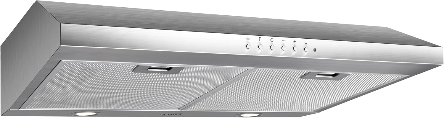 OVO 30-Inch Under Cabinet Range Hood, 700 CFM, 3-Speed, Stainless Steel Finish, Auto Shut-Off, Night-Light, 5-Color Temperature (5CCT) LED Lights, Quiet, Energy-Efficient