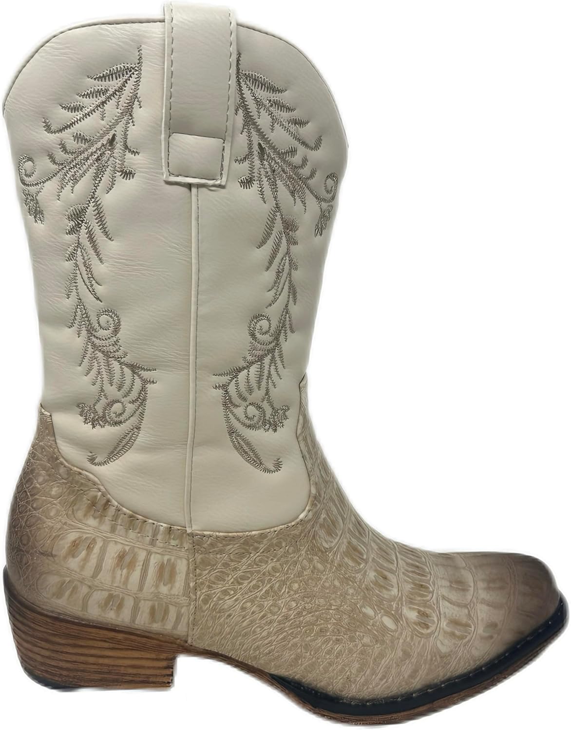 Pierre Dumas Women's Western Cowboy Boots Faux Crocodile Print Leather Embroidered Low Shaft Chunky Heel Ankle Bootie Kaylee-24
