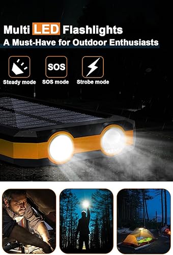 Miniatura 5 de WONGKUO Cargador solar de batería - Cargador solar de 36800 mAh, cargador rápido QC3.0 con linterna LED, banco de energía portátil impermeable IP65