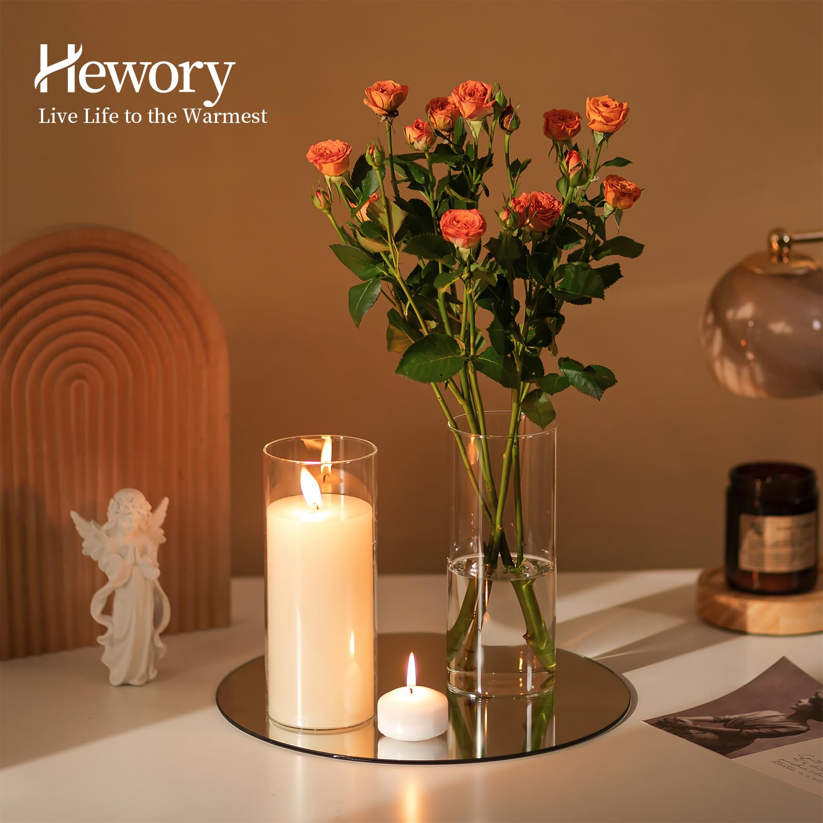 Hewory Zylinder Vase Glas 12 Stück Blumenvase, 20cm Modern Vasen Set Glasvase Deko Vasen, Tulpenvase Windlicht Glas Kerzenhalter Für Stumpenkerzen Schwimmkerzen Für Hochzeitsdeko Deko Wohnzimmer