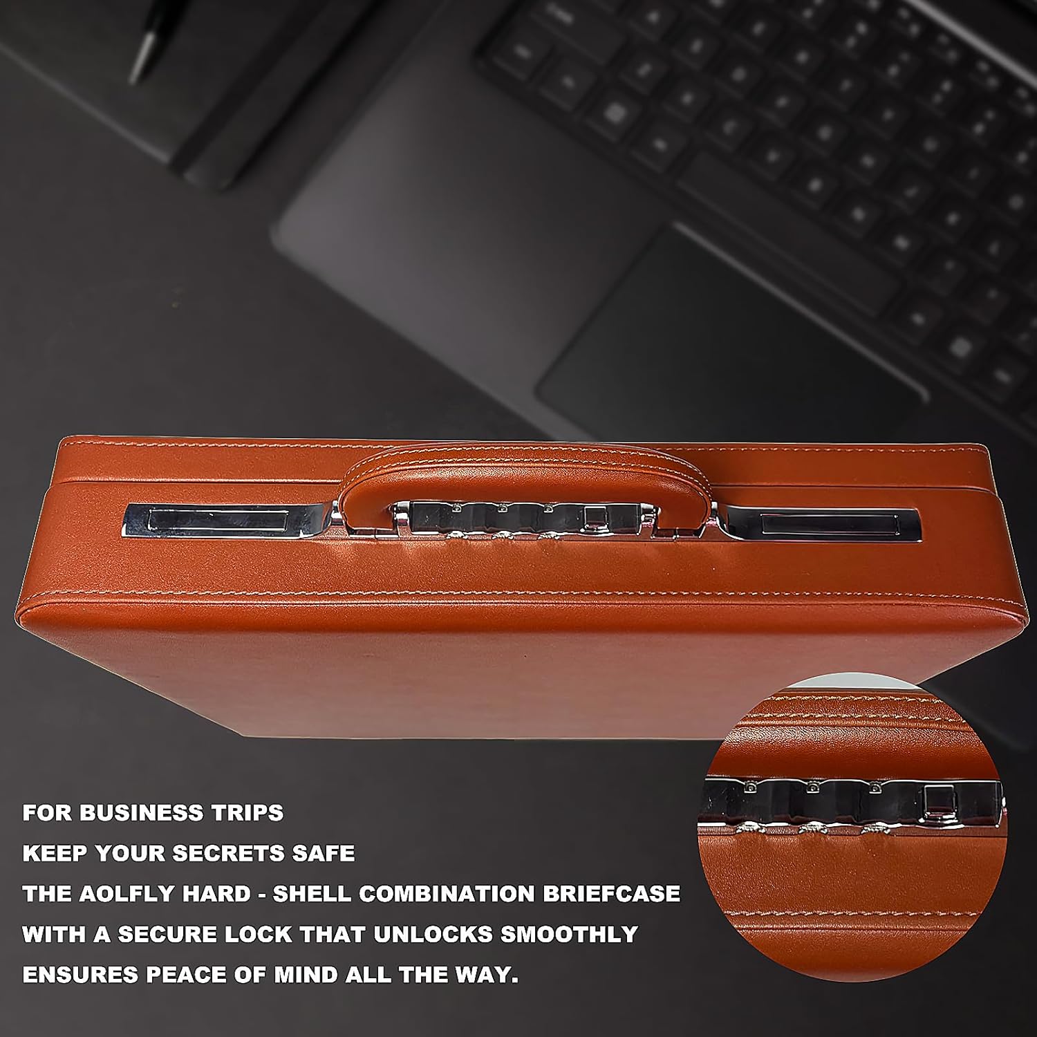 Large Business Briefcase for Men - Hard Case PU Leather Attache with Lock ，Expanding Business Briefcase Bag for Professionals - Image 7