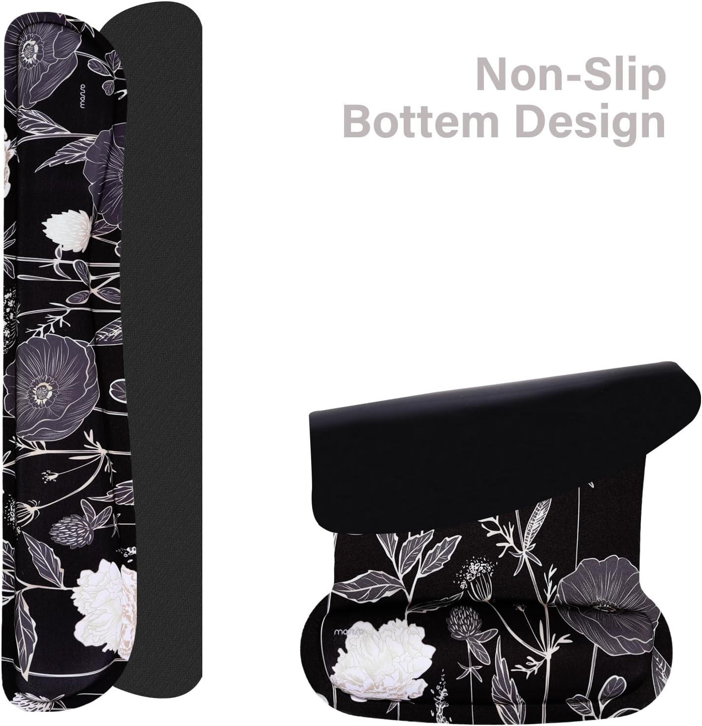 MOSISO Keyboard Mouse Pad Set, Large Gaming Mouse Pad&Keyboard Wrist Rest&Mouse Wrist Rest&Coaster, Ergonomic Non-Slip Retro Flower Floral Mousepad with Raised Memory Foam for Home Office, Black - Image 6