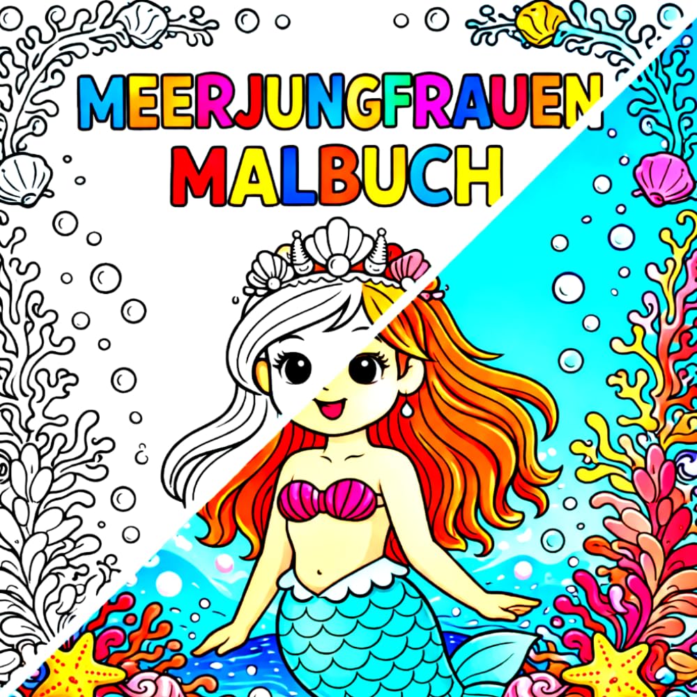 Meerjungfrauen Malbuch: Ausmalbuch für Kinder ab 4 Jahren – Magische Unterwasserwelt mit Meerjungfrauen, Delfinen, Schildkröten & Schätzen