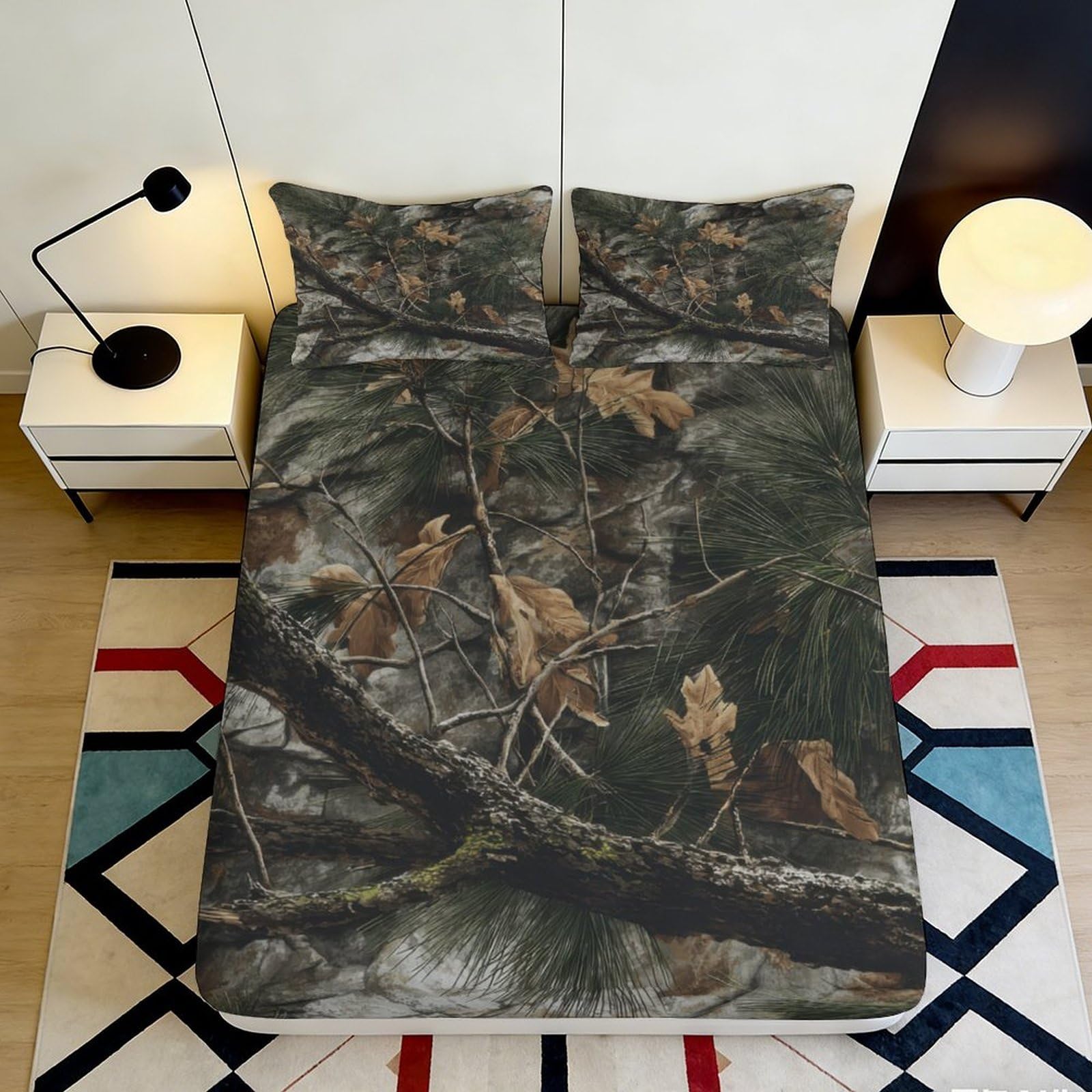3D Printed Autumn Leaves Fitted Sheet Microfiber Soft Durable Forest Camouflage Mattress Cover for Bedroom Dorm Dormitory Guest Room Protection 200x200x25cm