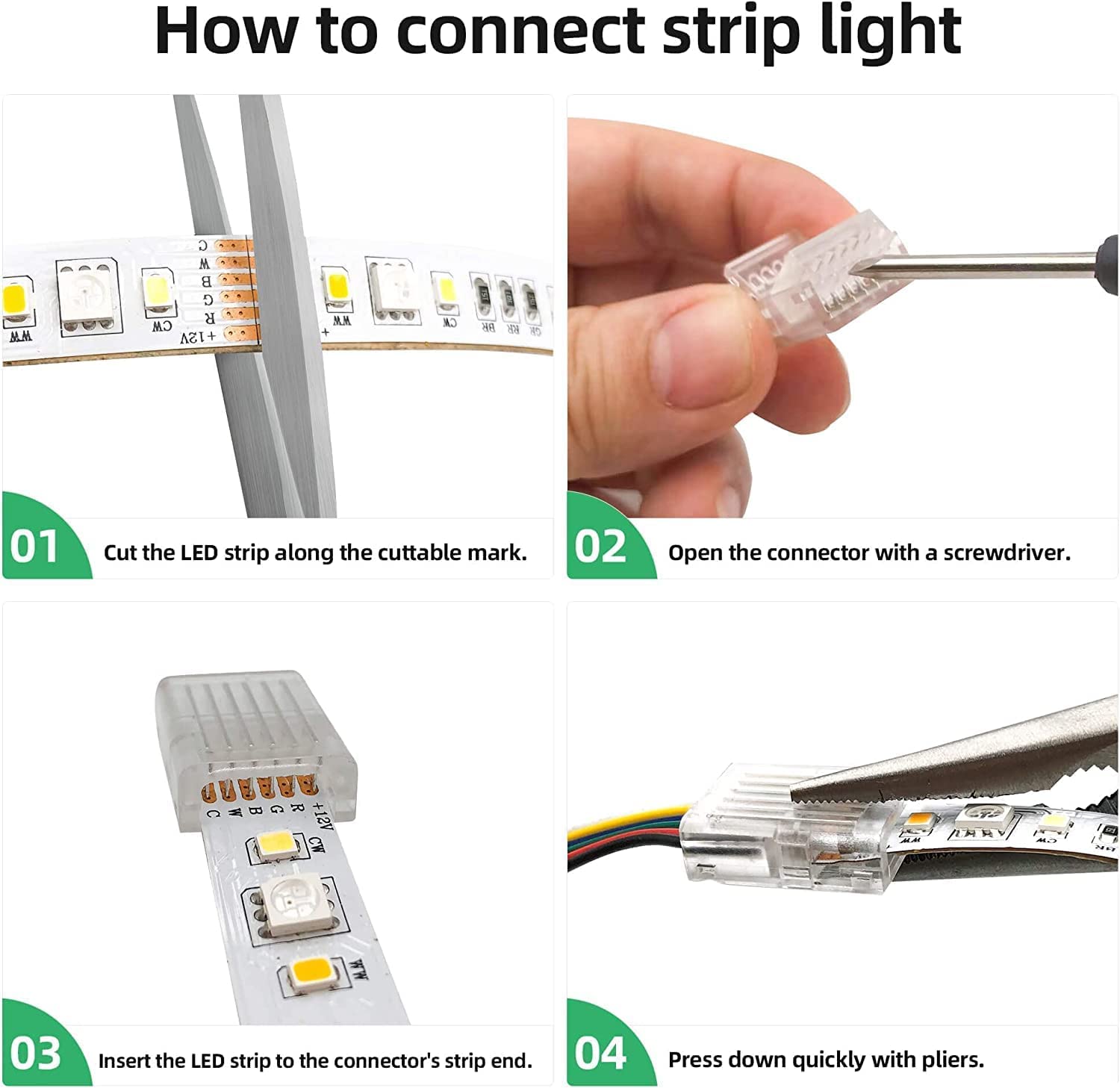 Image secondaire de Connecteurs LED 6 broches 12 mm - Sans soudure - Transparents avec cordons 16,4 m