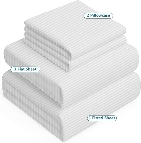 Miniatura 2 de Sábanas de algodón  100% algodón  500 hilos  Sábana bajera ajustable de 4 a 8 pulgadas de profundidad con elástico todo alrededor, sábanas suaves y