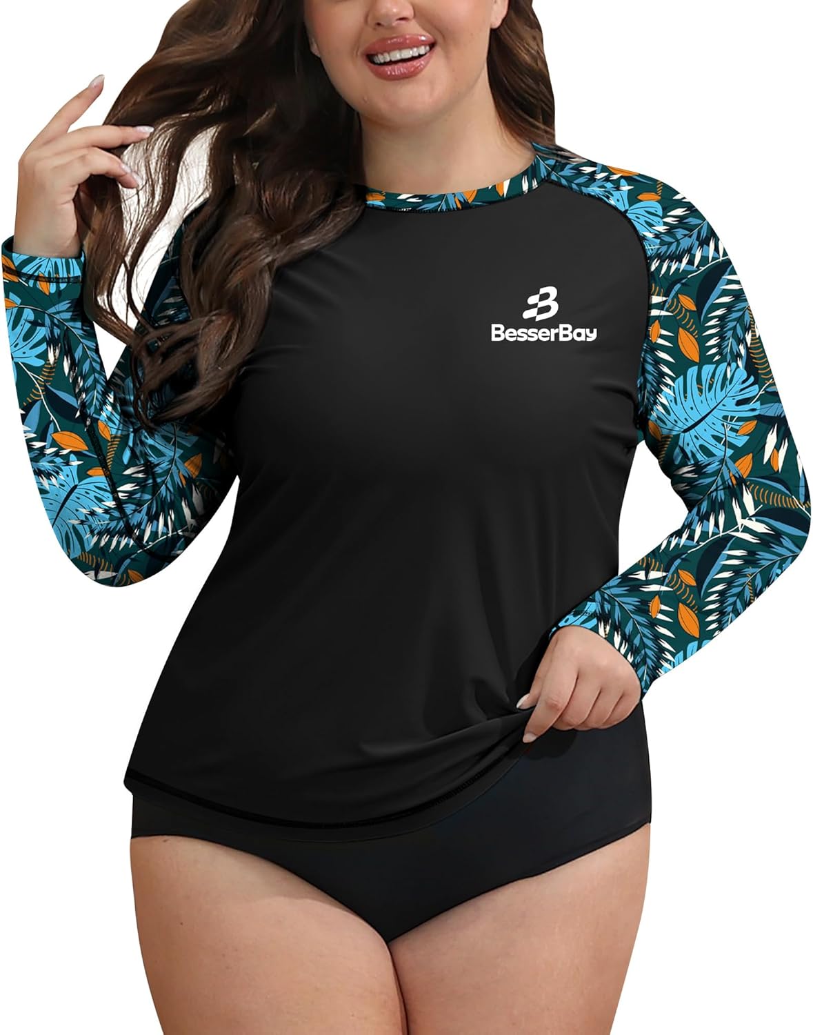 BesserBay Women's Rash Guard Plus Size UPF 50+ Rashguard Swimsuit Swim Top
