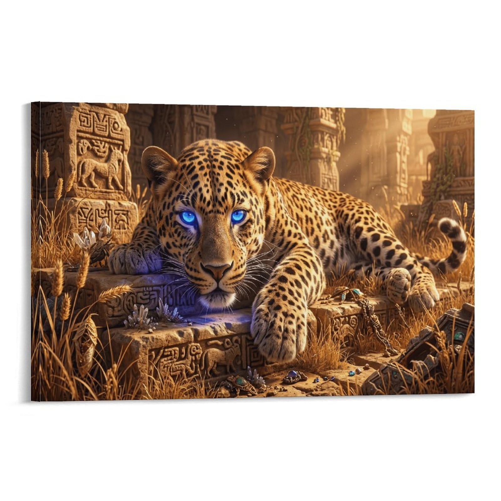 XPASHIQWC Blue-Eyed Leopard Wall Decor Poster Mayan Ruins Giclee Canvas Prints Modern Wall Art Picture Wall Hanging for Dining Room Kitchen Home Office Decor 24x36inch(60x90cm)