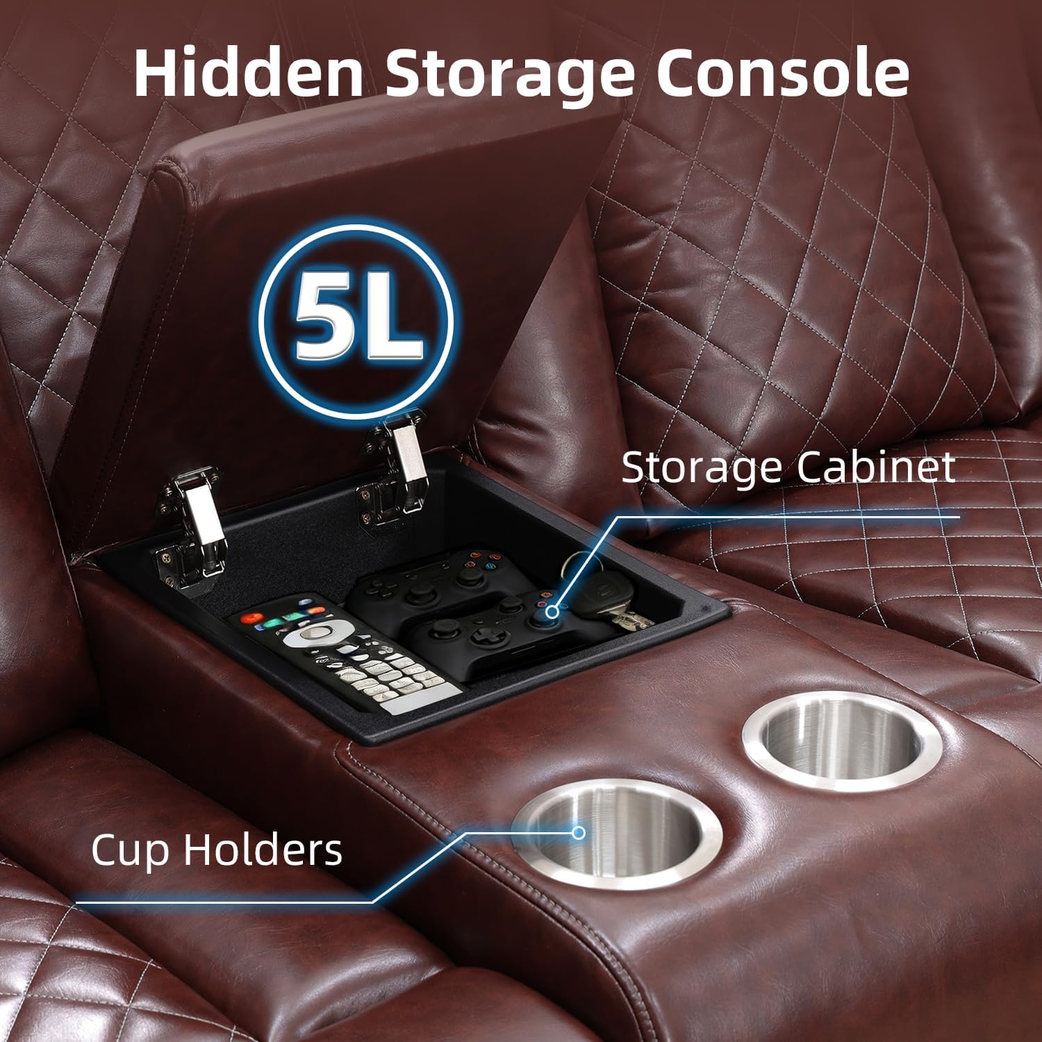 Leather Power Recliner Sectional Couch for Living Room Furniture Sets,L Shaped Sofa Set with Recliner/LED Lights/Storage Console/Drop Down Table/Cup Holders(Burgundy,Sectional+Loveseat+Chair)